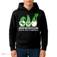 Gnome One Fights Alone Mental Health Awareness Kids Hoodie thumb 4