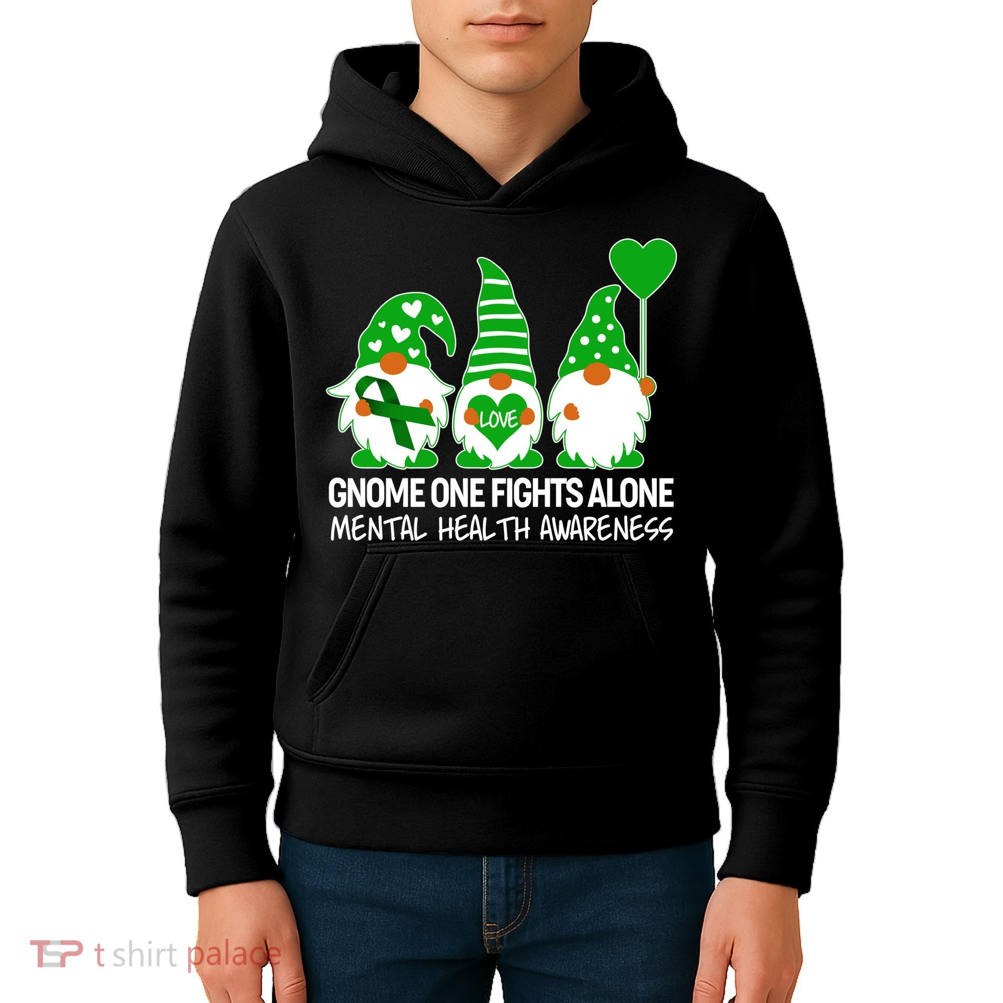 Gnome One Fights Alone Mental Health Awareness Kids Hoodie
