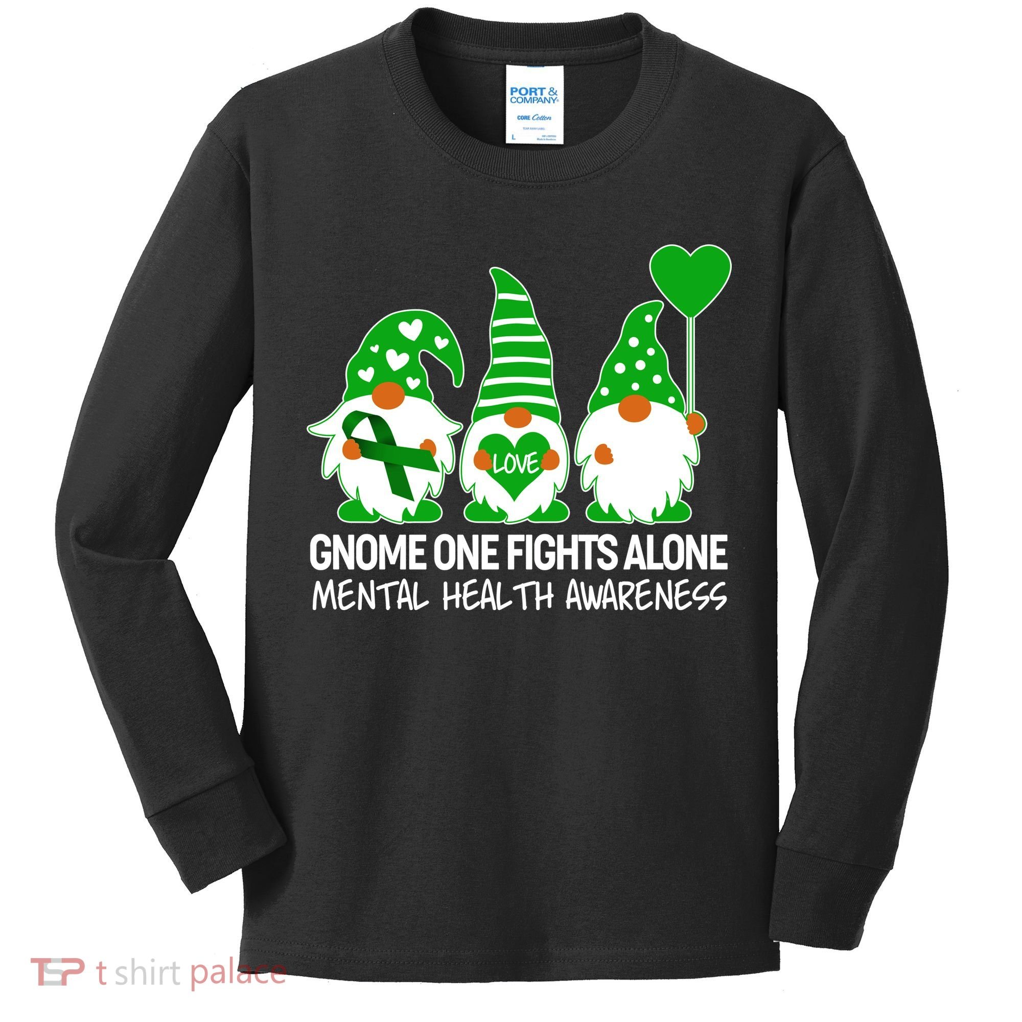 Gnome One Fights Alone Mental Health Awareness Kids Long Sleeve Shirt