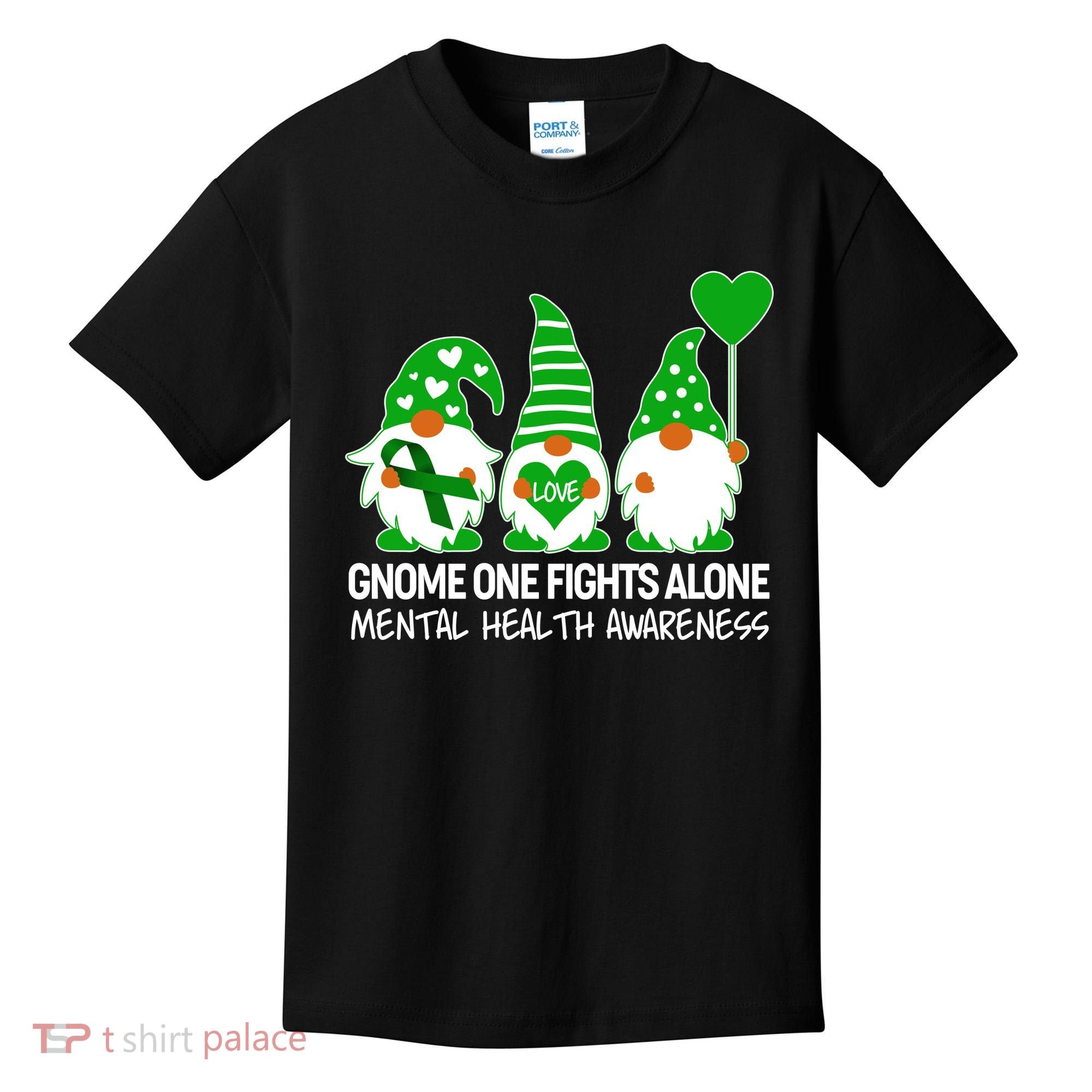Gnome One Fights Alone Mental Health Awareness Kids T-Shirt