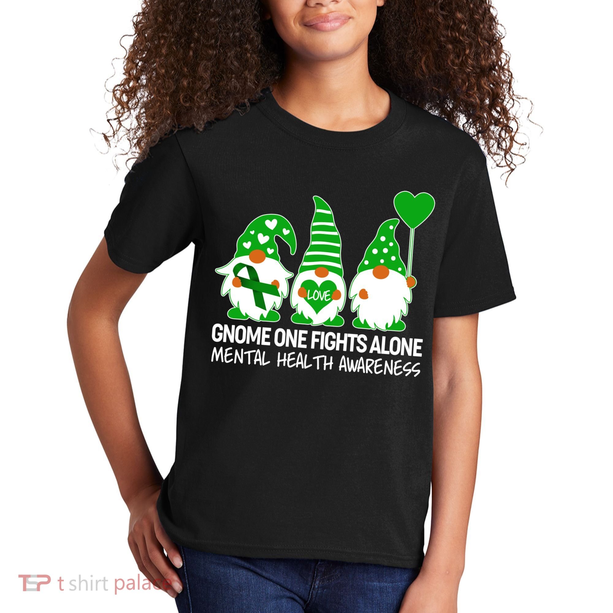 Gnome One Fights Alone Mental Health Awareness Kids T-Shirt