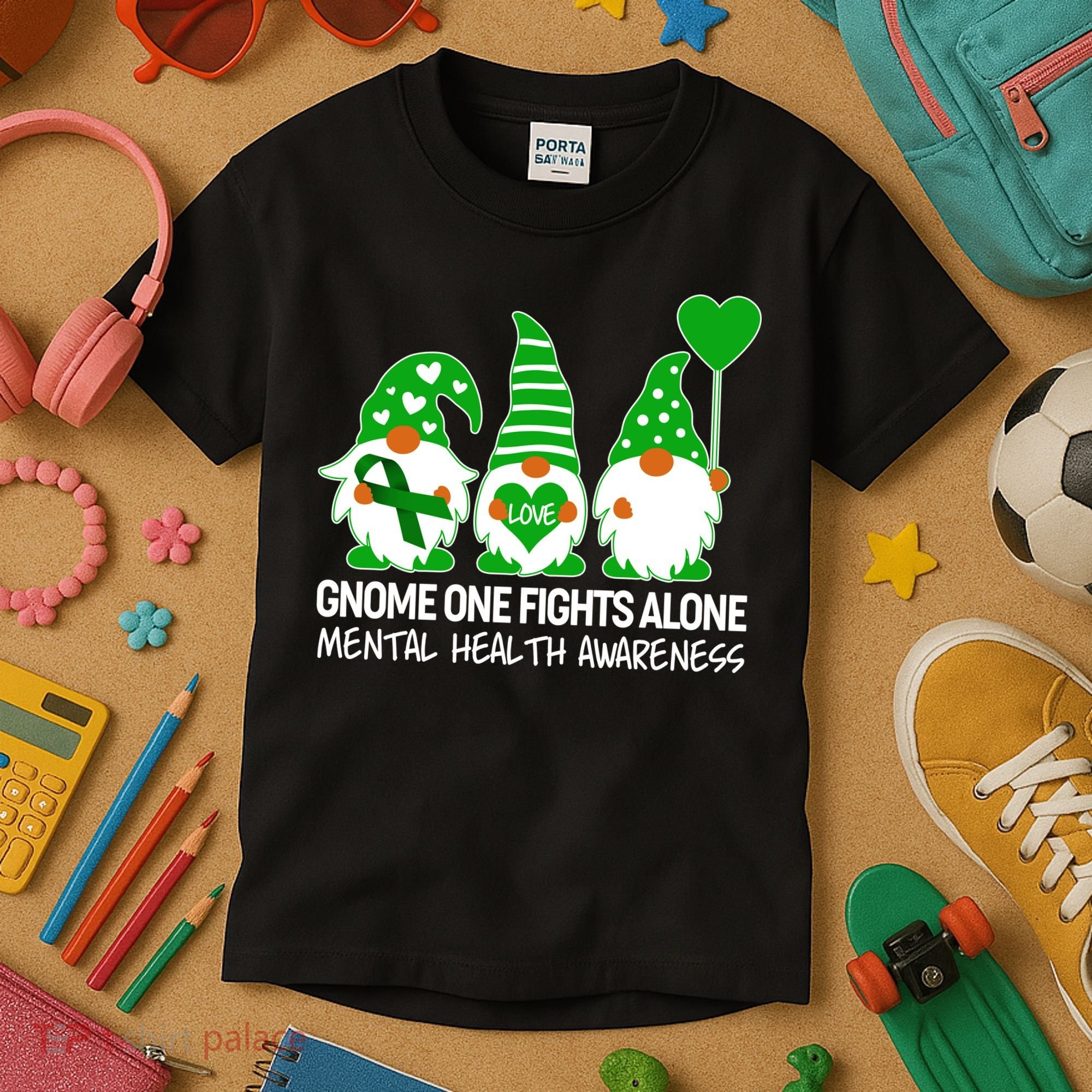 Gnome One Fights Alone Mental Health Awareness Kids T-Shirt