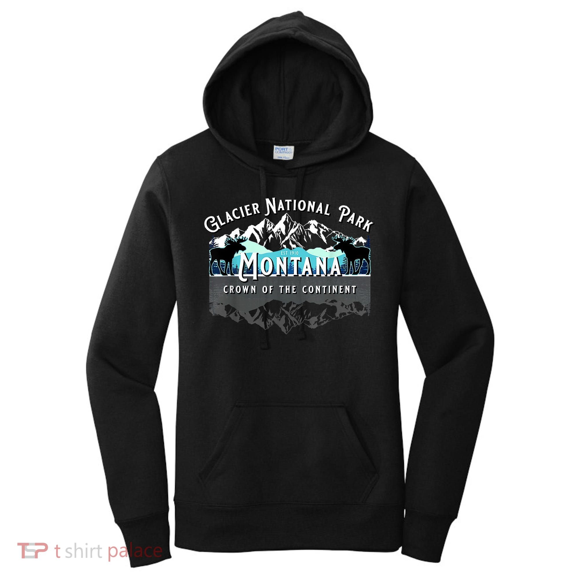Glacier National Park Montana Moose Hiking Camping Souvenir Women's Hoodie