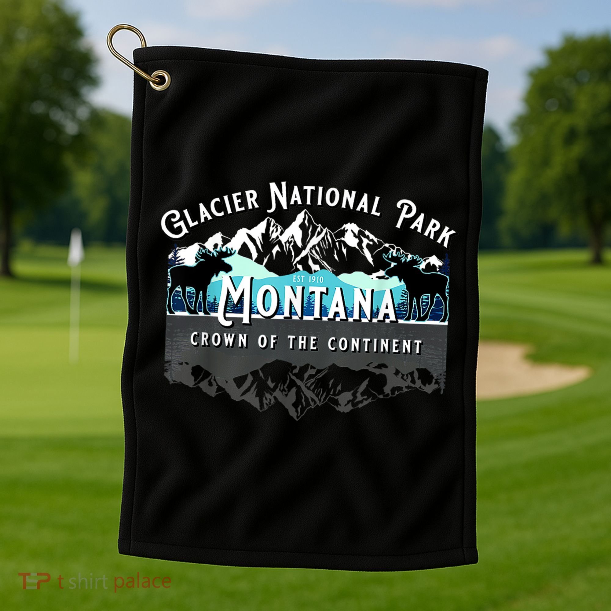Glacier National Park Montana Moose Hiking Camping Souvenir Golf Towel