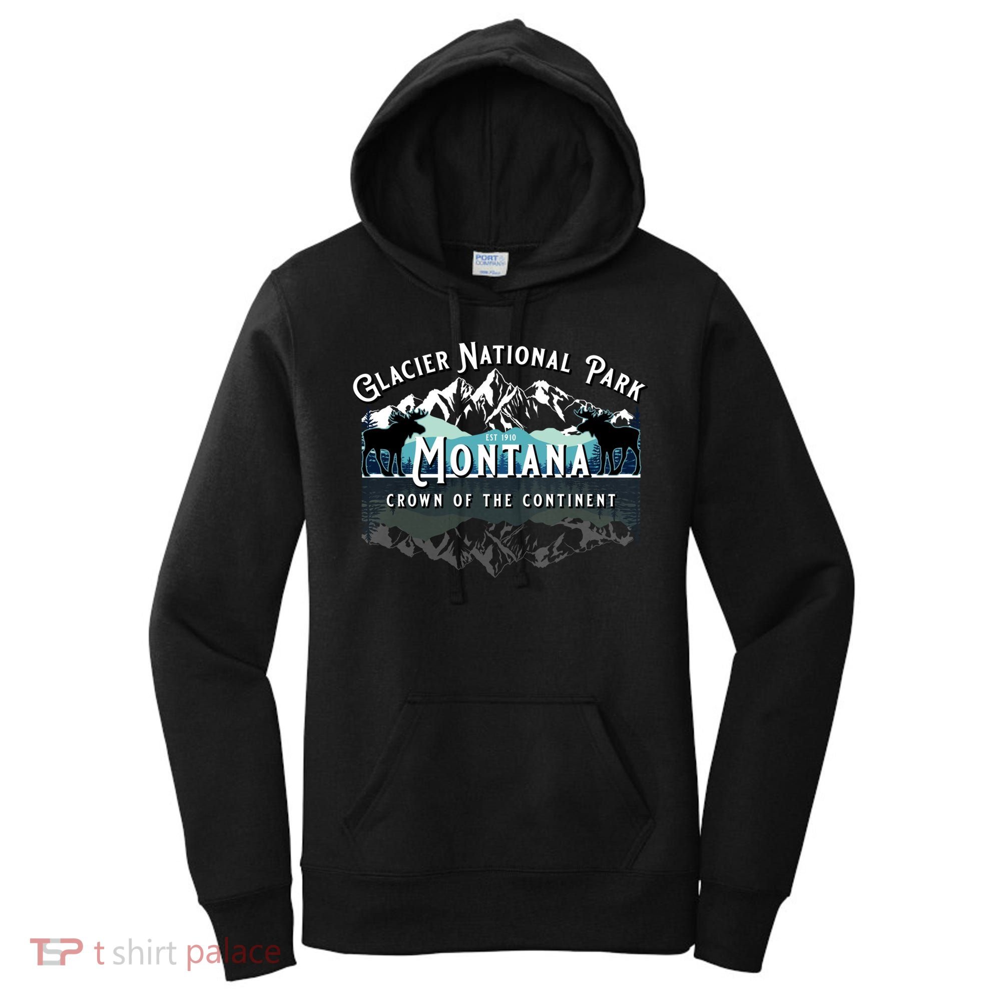 Glacier National Park Montana Hiking Moose Camping Souvenir Gift Women's Hoodie