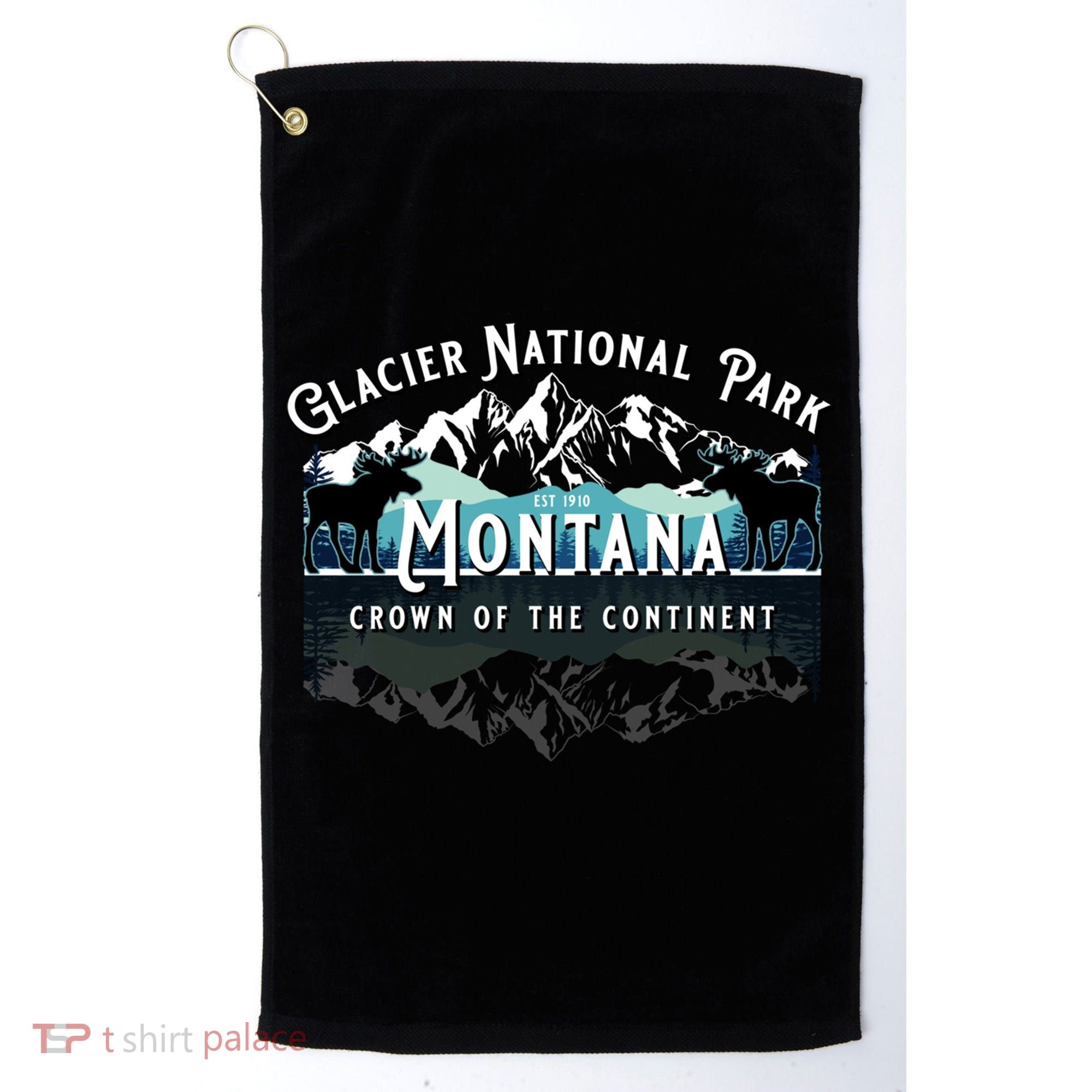 Glacier National Park Montana Hiking Moose Camping Souvenir Gift Golf Towel