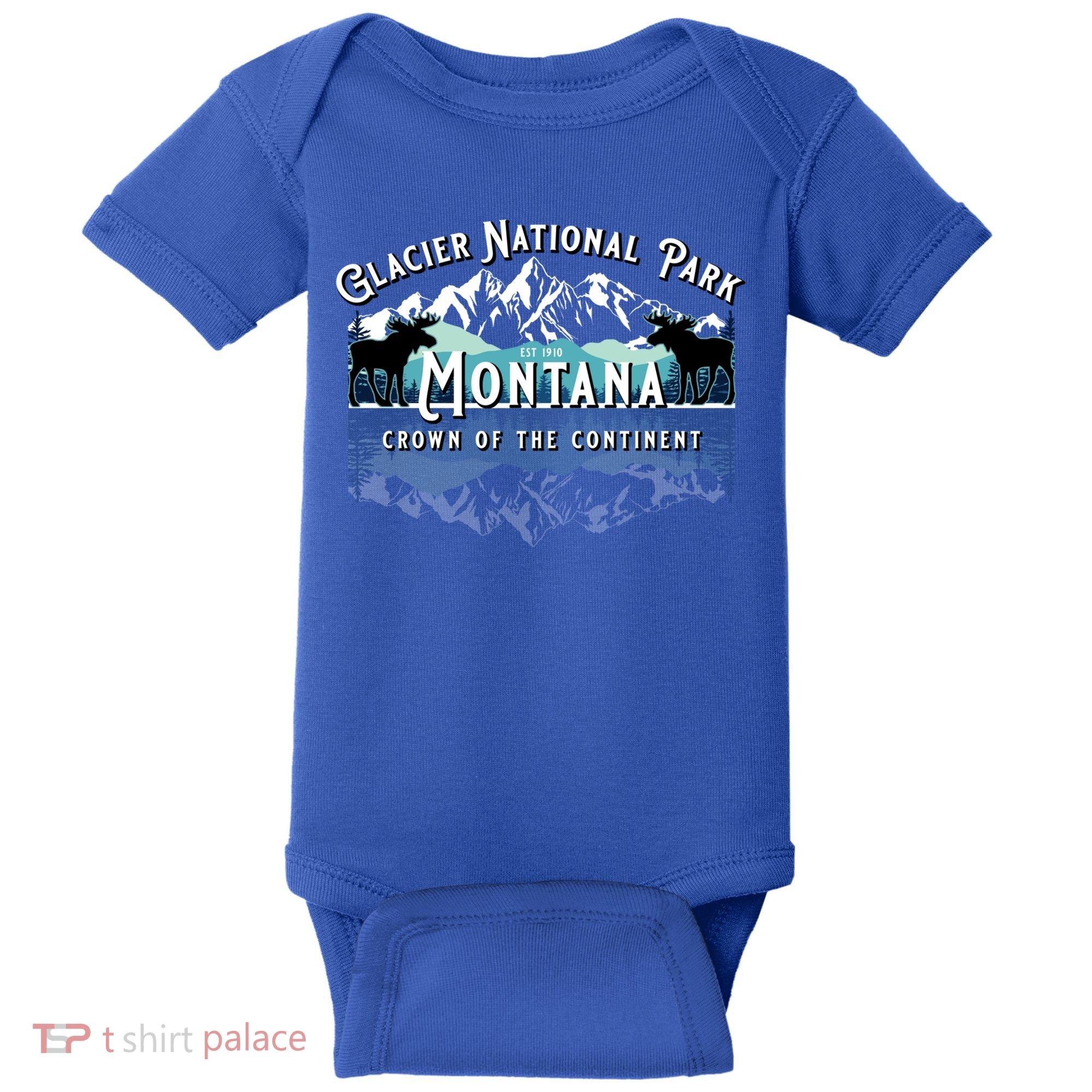 Glacier National Park Montana Hiking Moose Camping Souvenir Gift Baby Bodysuit