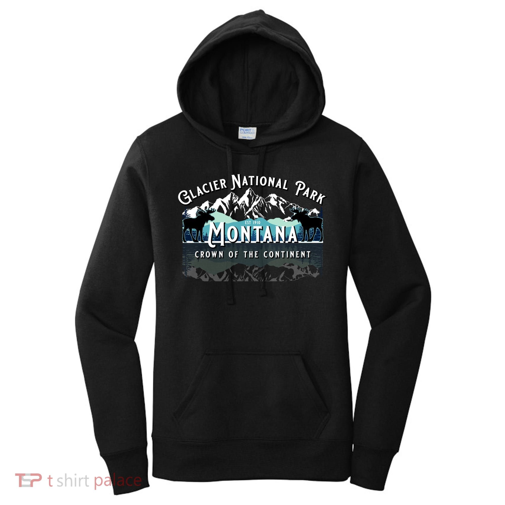Glacier National Park Montana Hiking Camping Moose Souvenir Meaningful Gift Women's Hoodie