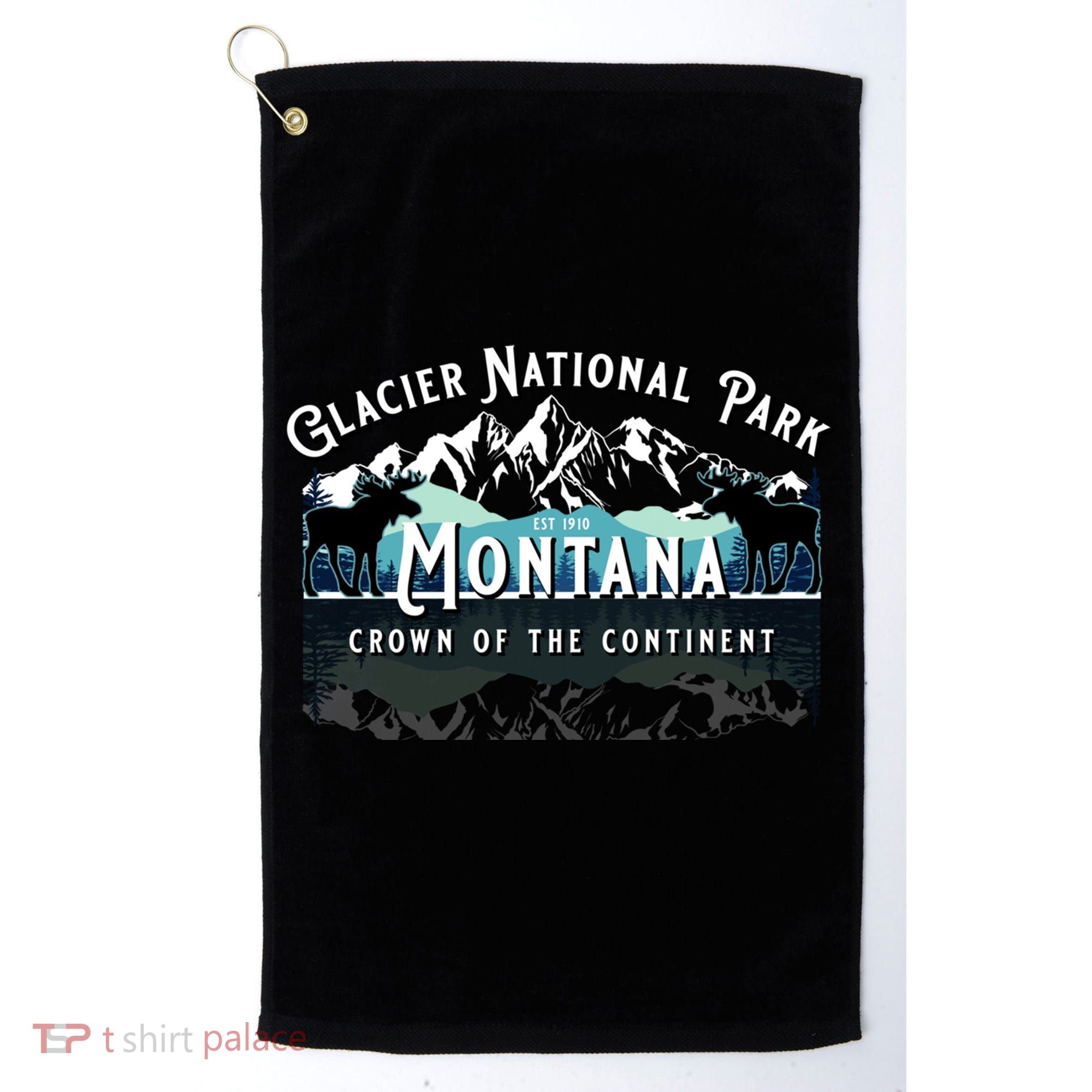 Glacier National Park Montana Hiking Camping Moose Souvenir Meaningful Gift Golf Towel