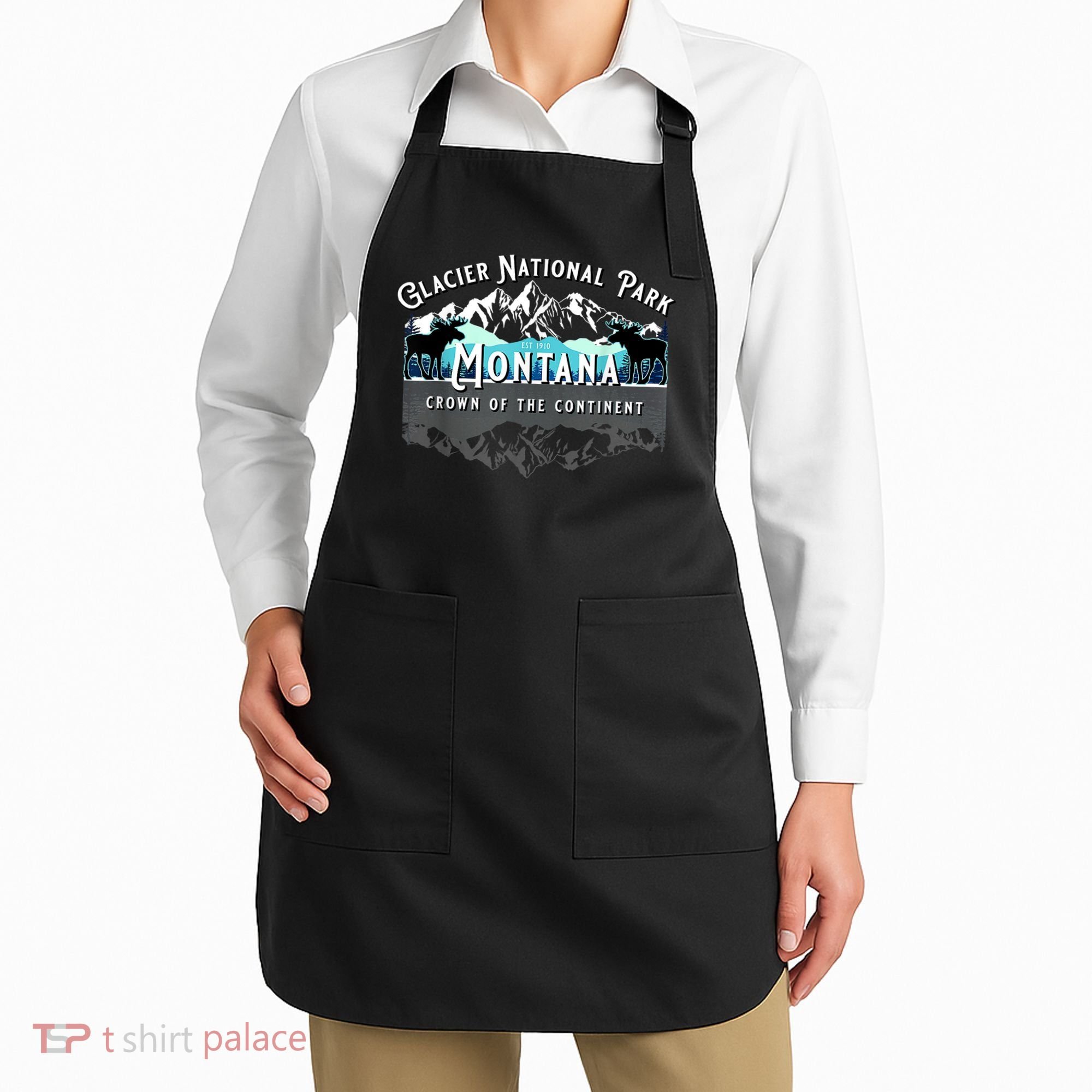Glacier National Park Montana Moose Hiking Camping Souvenir Apron