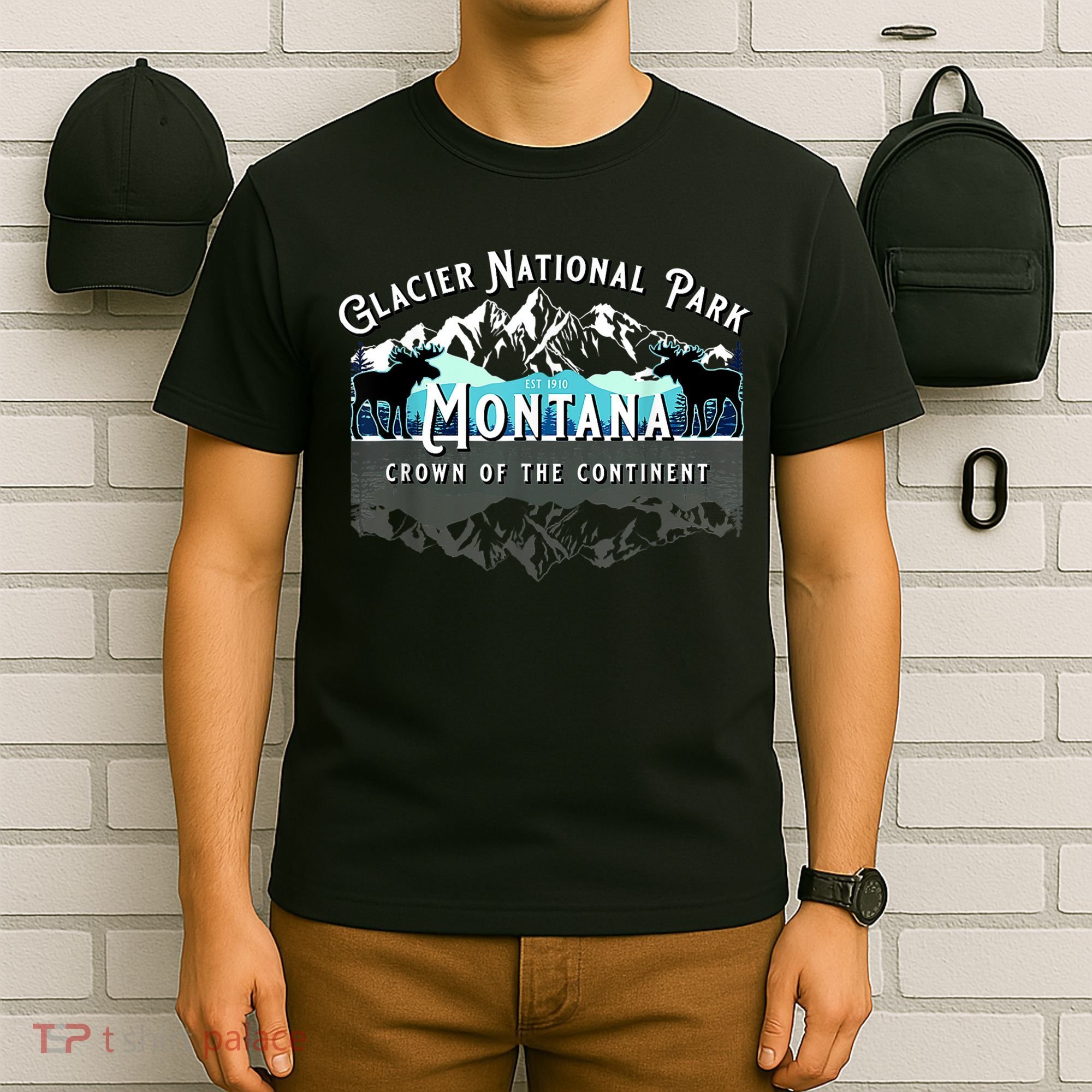 Glacier National Park Montana Moose Hiking Camping Souvenir T-Shirt