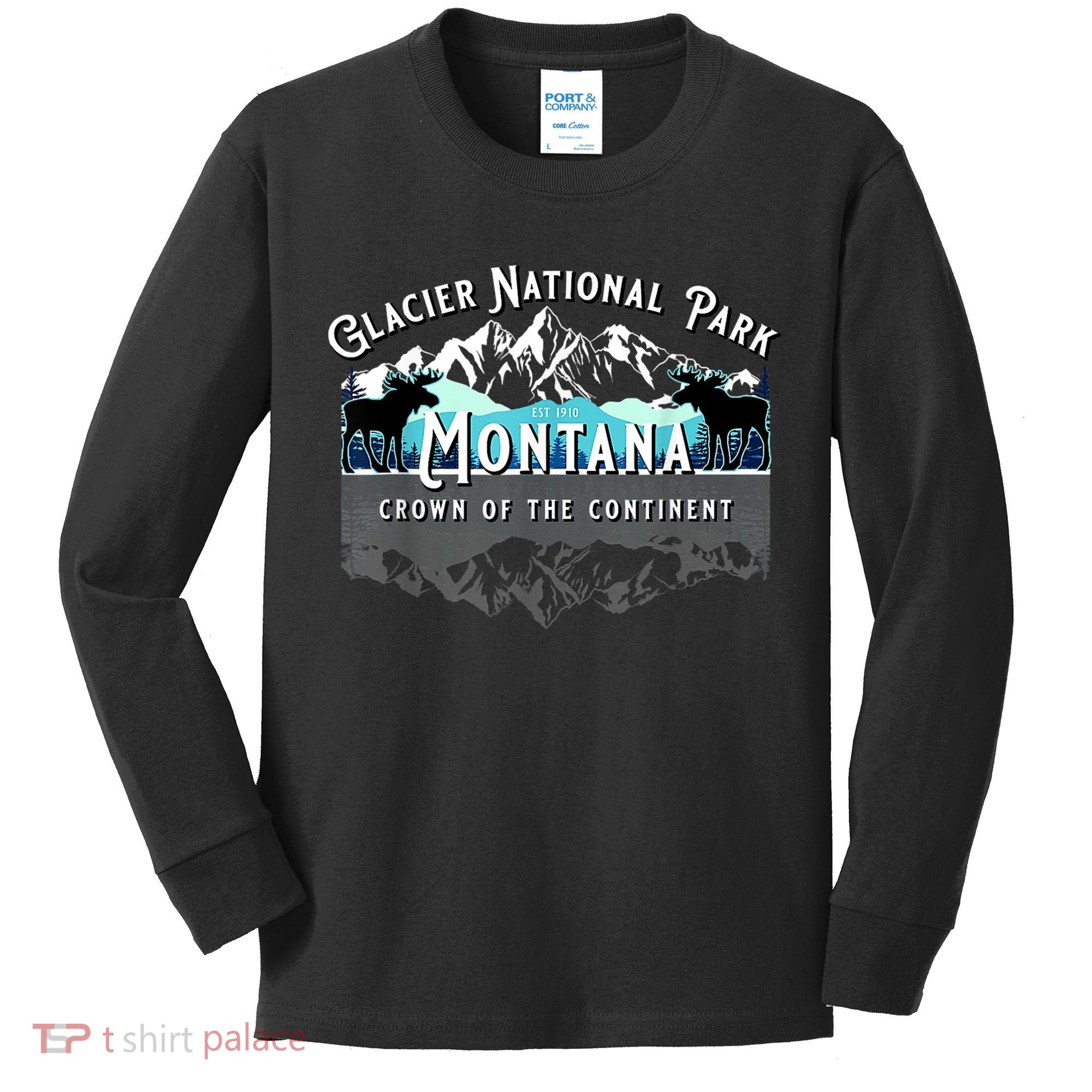 Glacier National Park Montana Moose Hiking Camping Souvenir Kids Long Sleeve Shirt