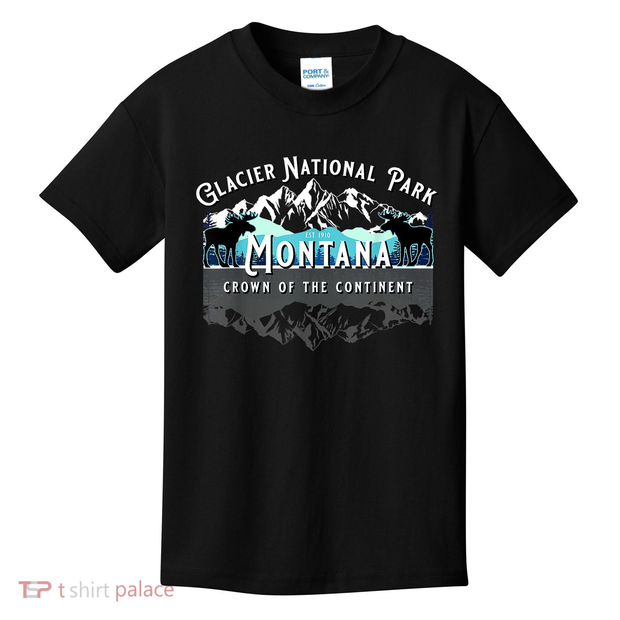 Glacier National Park Montana Moose Hiking Camping Souvenir Kids T-Shirt