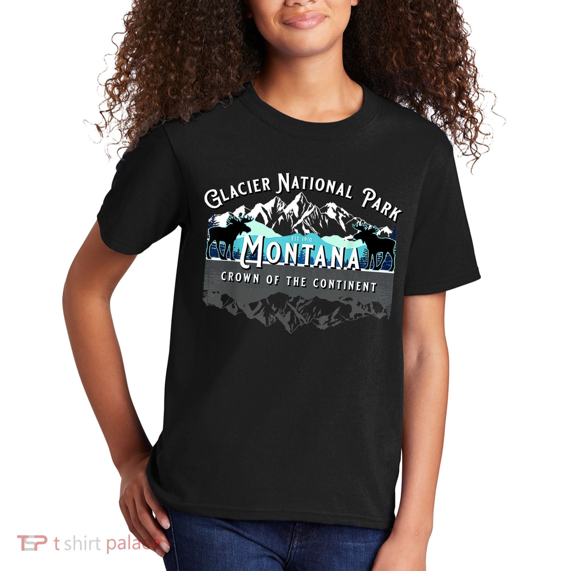 Glacier National Park Montana Moose Hiking Camping Souvenir Kids T-Shirt