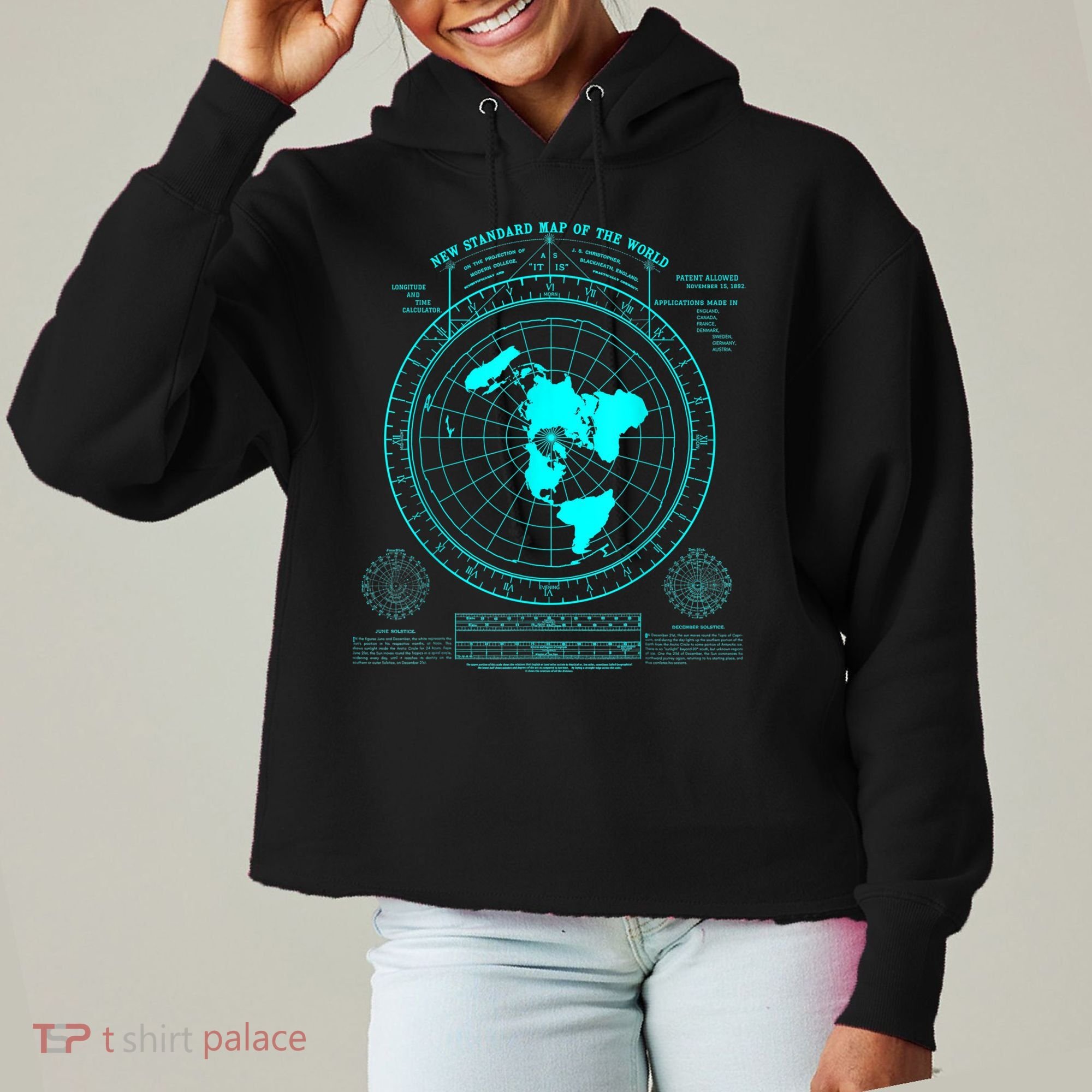 Gleasons New Standard Map Of The World Flat Earth Ladies Heavyweight Boxy Pullover Hoodie