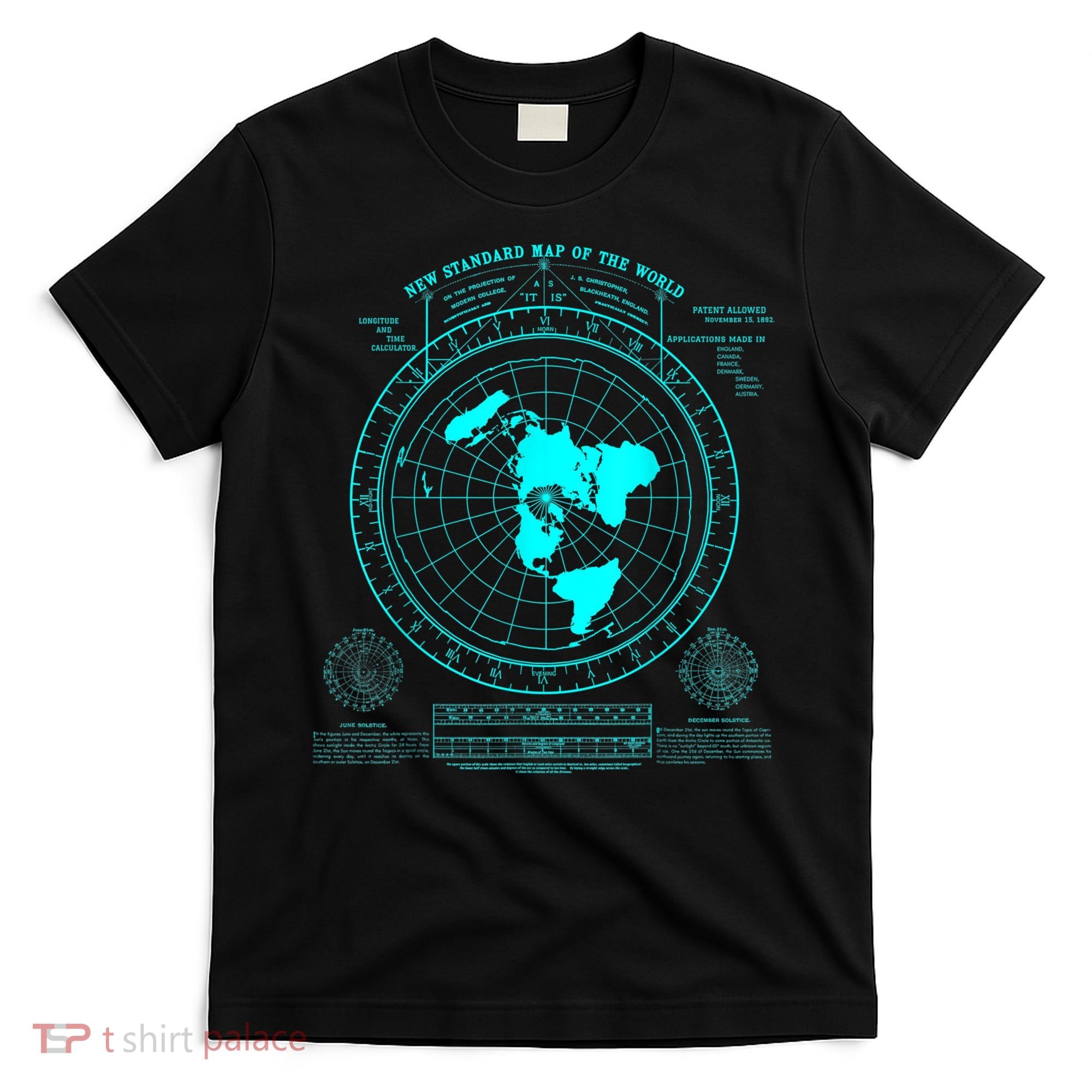 Gleasons New Standard Map Of The World Flat Earth T-Shirt