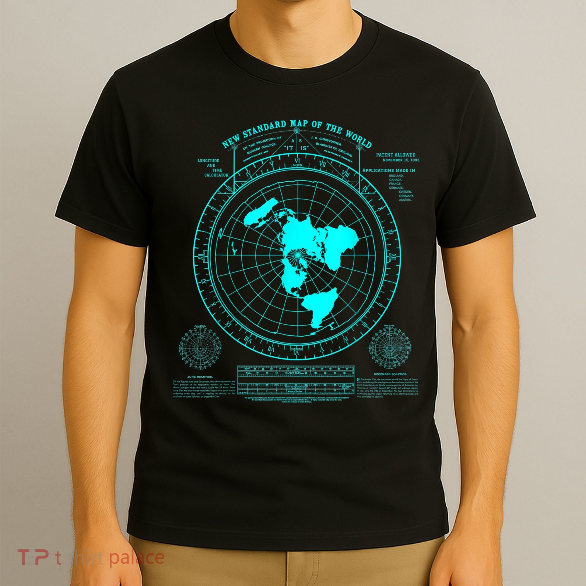 Gleasons New Standard Map Of The World Flat Earth T-Shirt