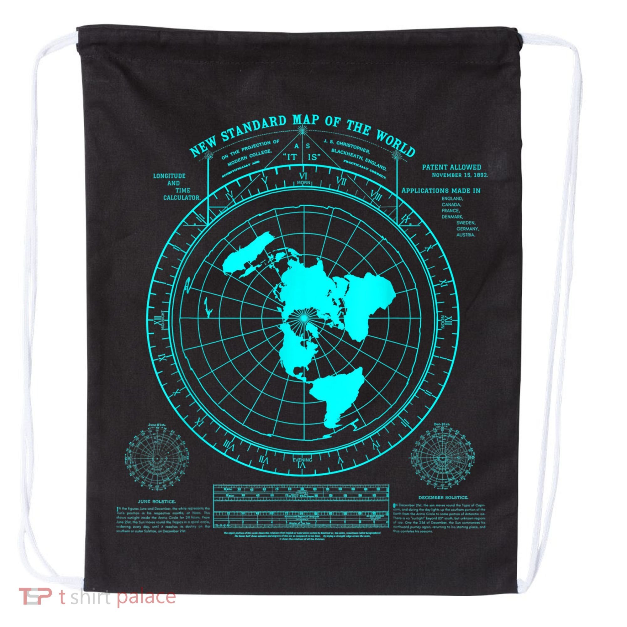 Gleasons New Standard Map Of The World Flat Earth Drawstring Bag