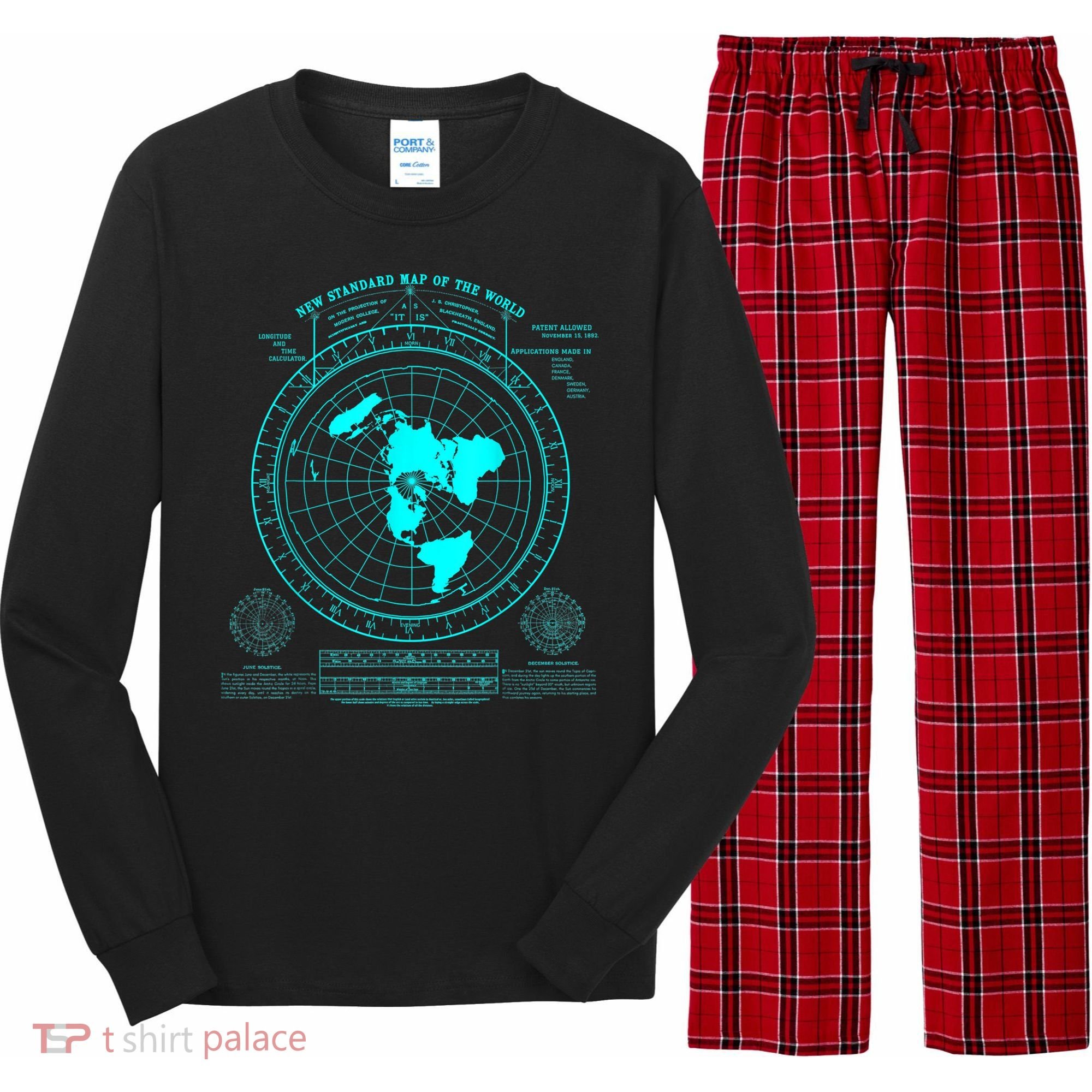 Gleasons New Standard Map Of The World Flat Earth Long Sleeve Pajama Set