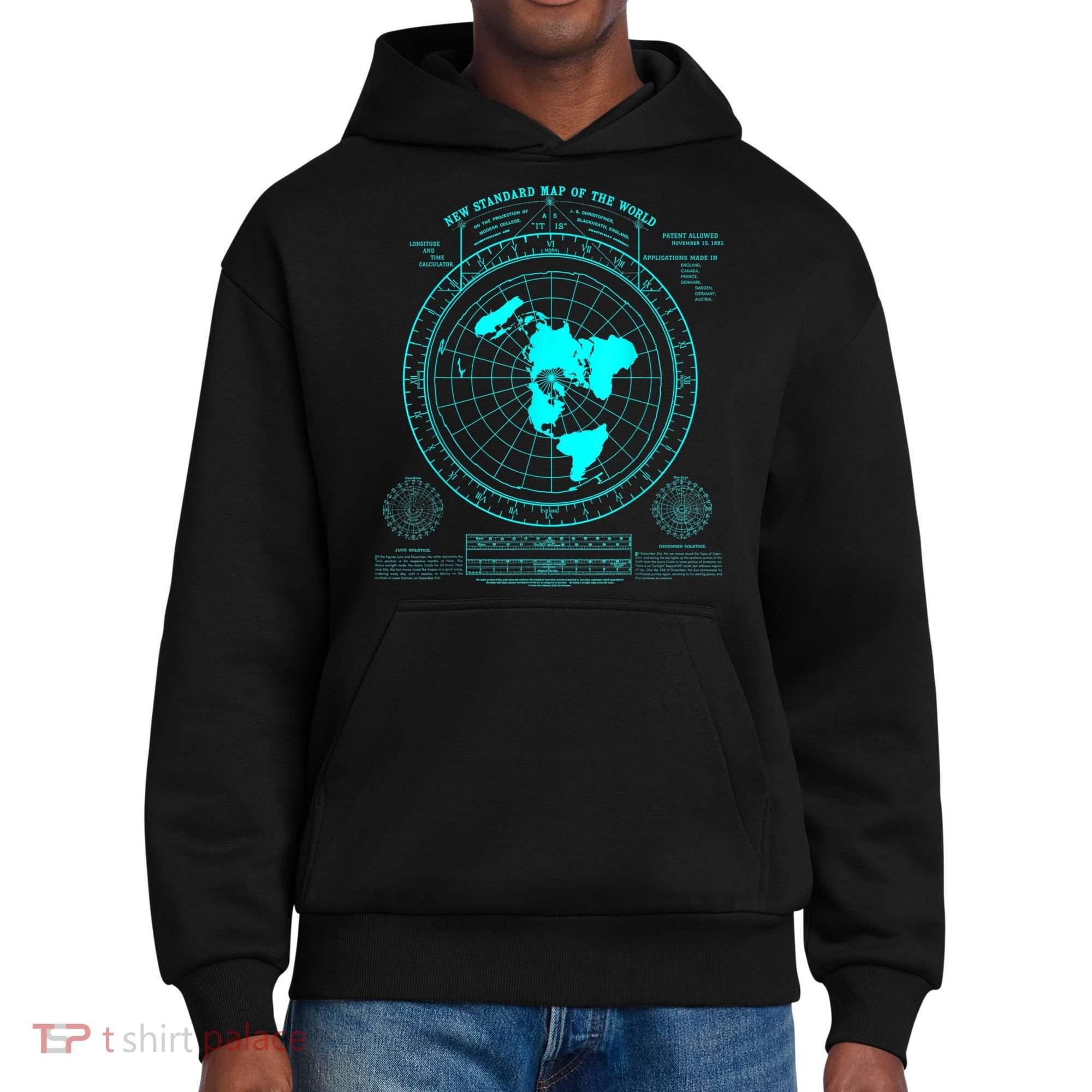 Gleasons New Standard Map Of The World Flat Earth District V.I.T. Heavyweight Hoodie