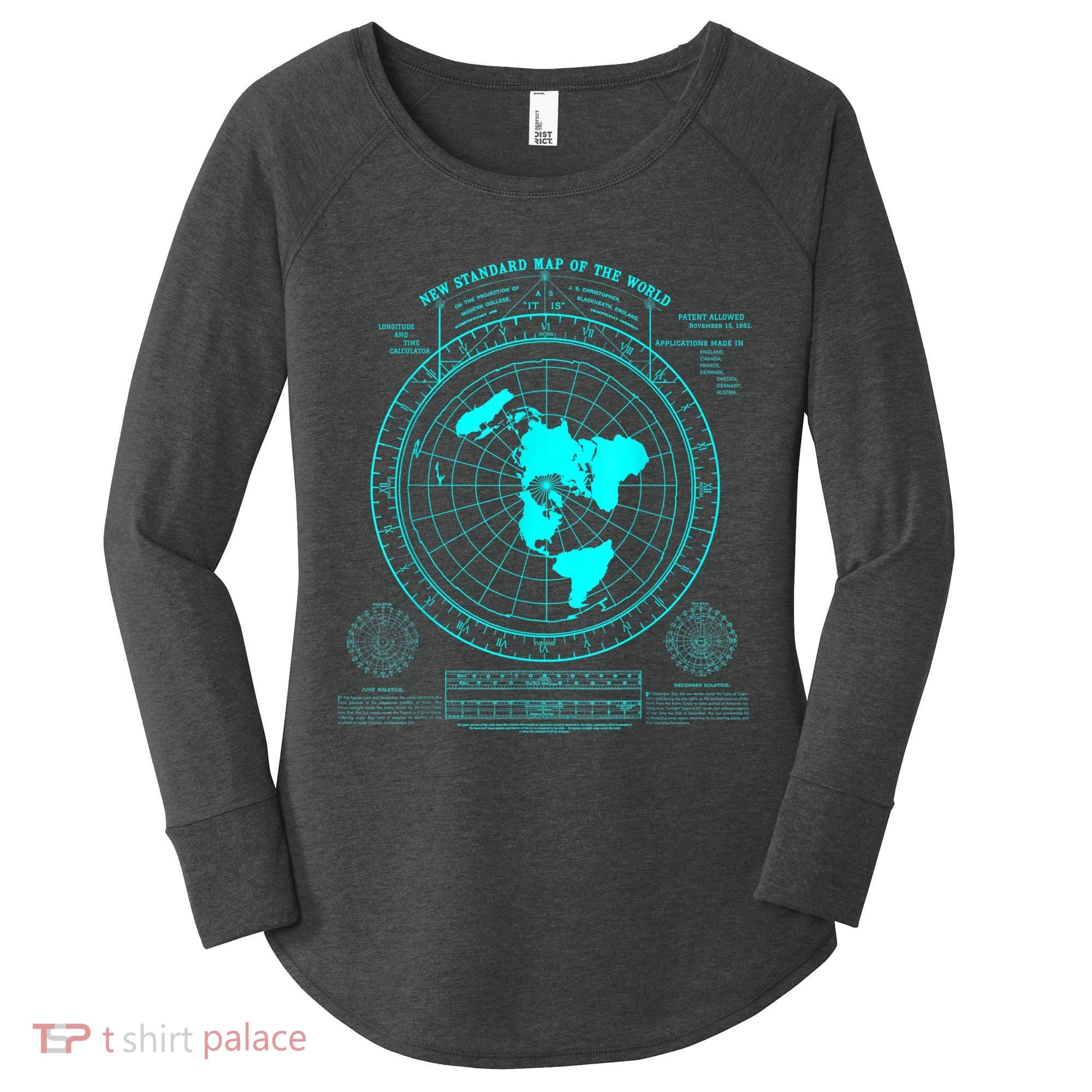 Gleasons New Standard Map Of The World Flat Earth Women's Perfect Tri Tunic Long Sleeve Shirt