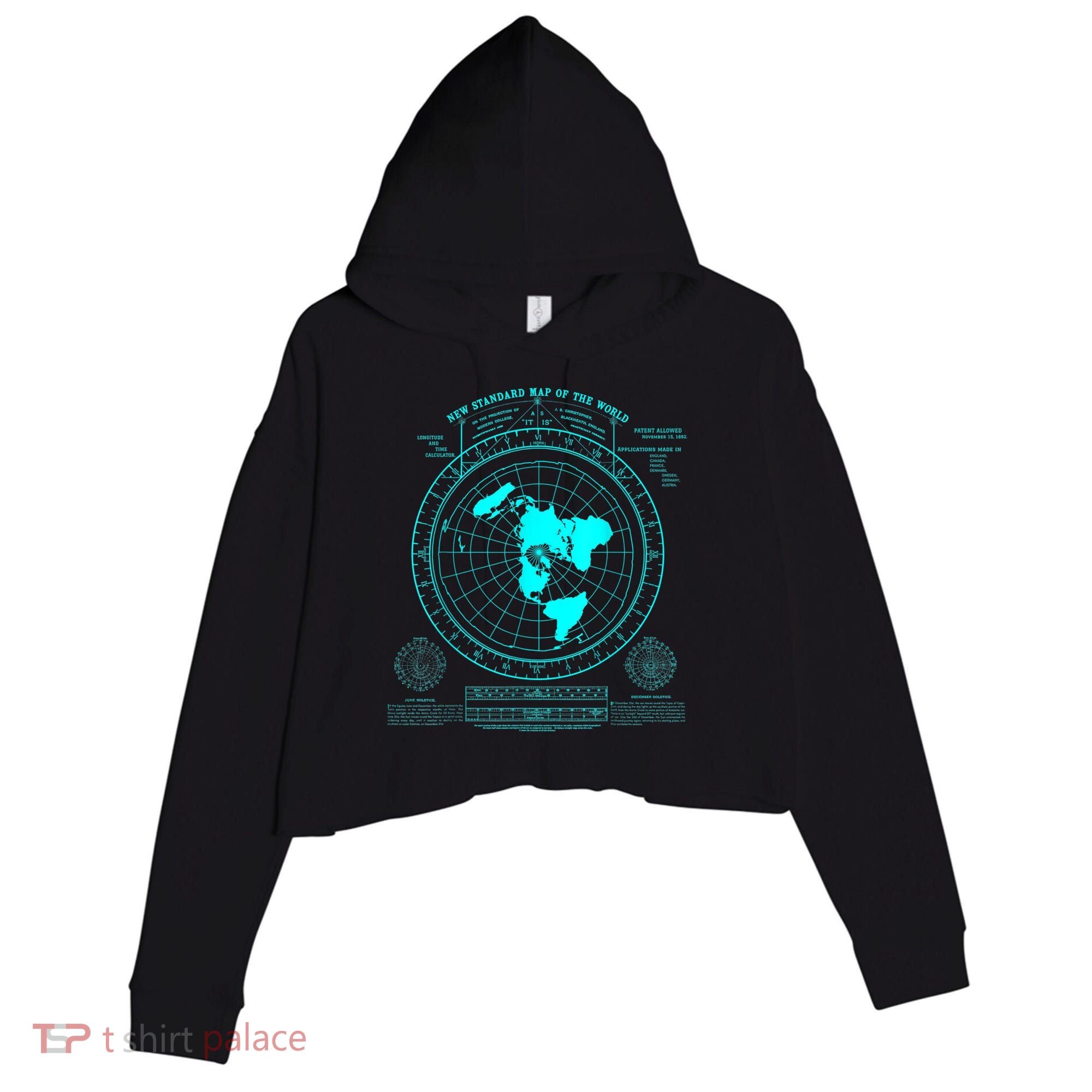 Gleasons New Standard Map Of The World Flat Earth Crop Fleece Hoodie