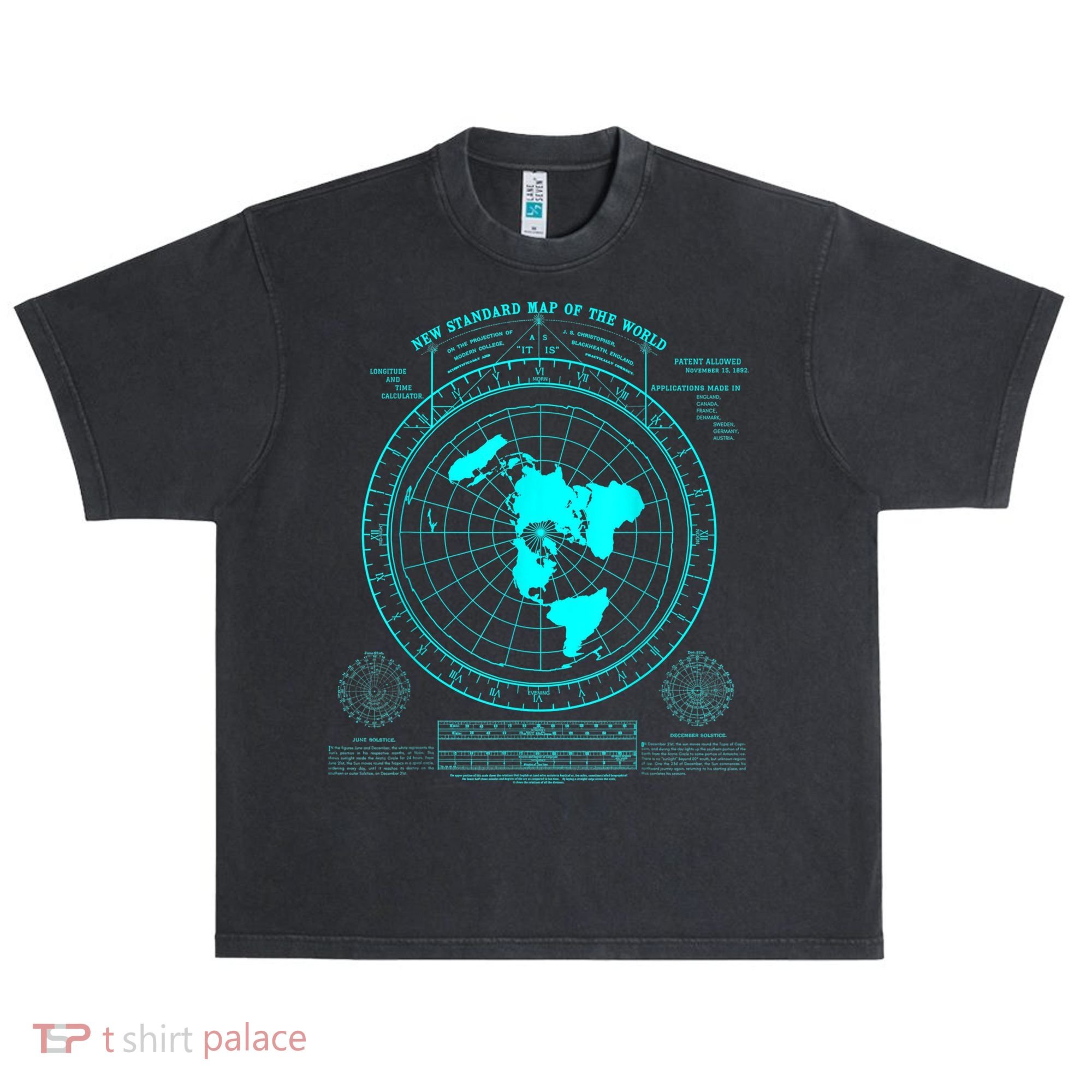 Gleasons New Standard Map Of The World Flat Earth Urban Oversized Heavyweight T-Shirt