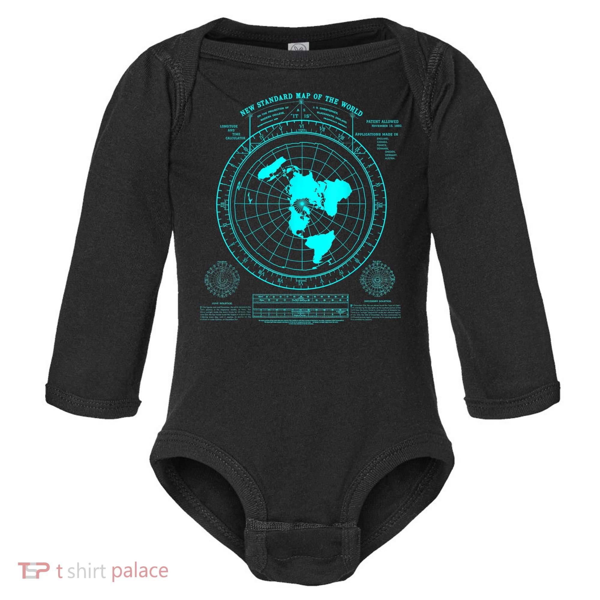 Gleasons New Standard Map Of The World Flat Earth Baby Long Sleeve Bodysuit