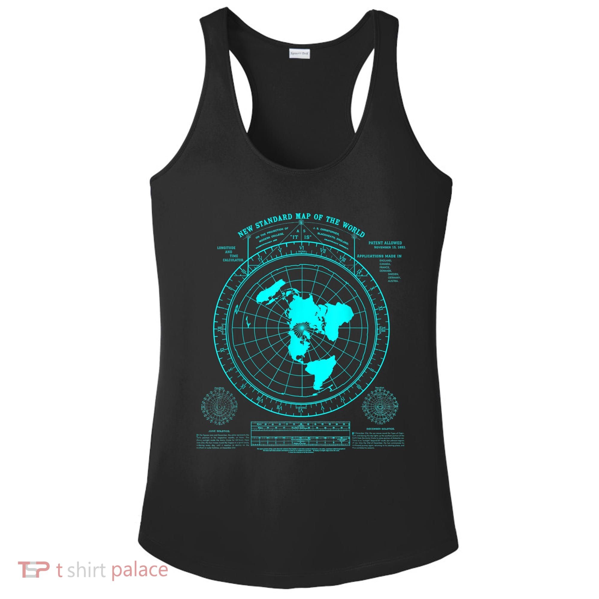 Gleasons New Standard Map Of The World Flat Earth Ladies PosiCharge Competitor Racerback Tank