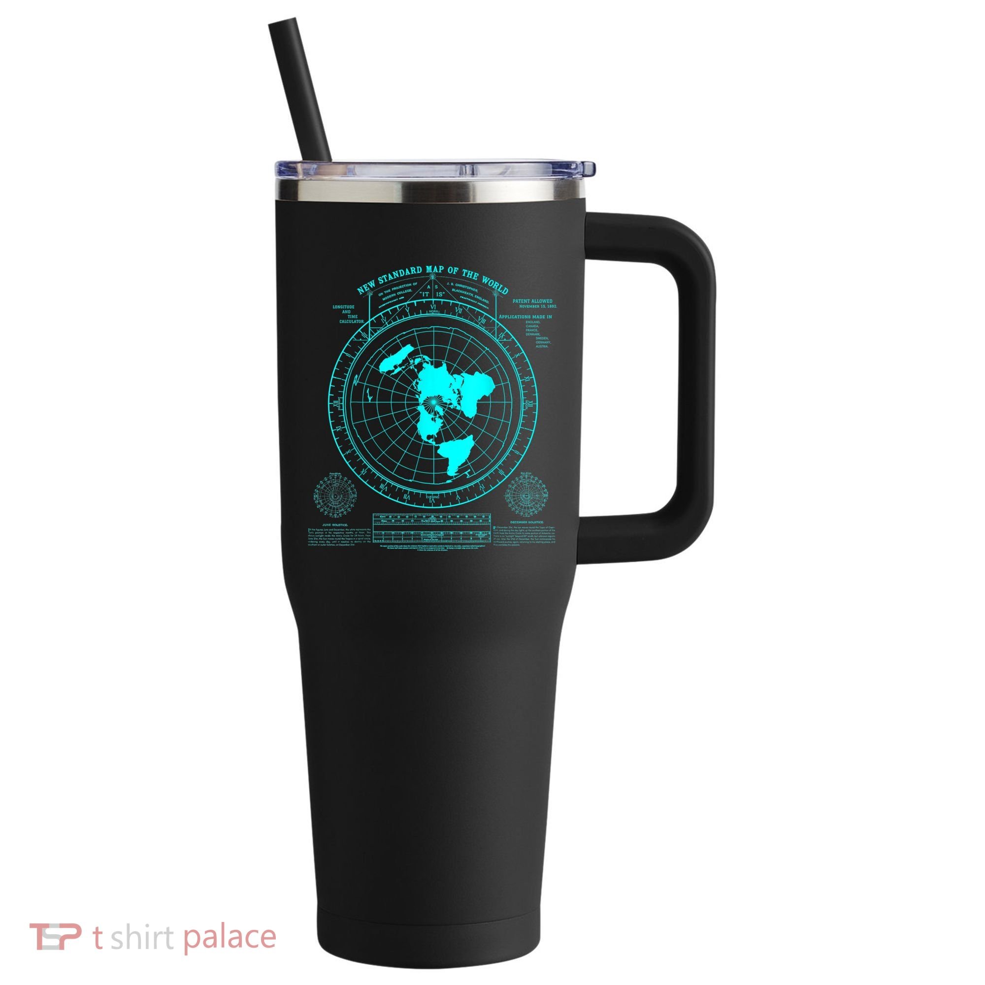 Gleasons New Standard Map Of The World Flat Earth 40oz Vacuum Insulated Stainless Steel Travel Tumbler