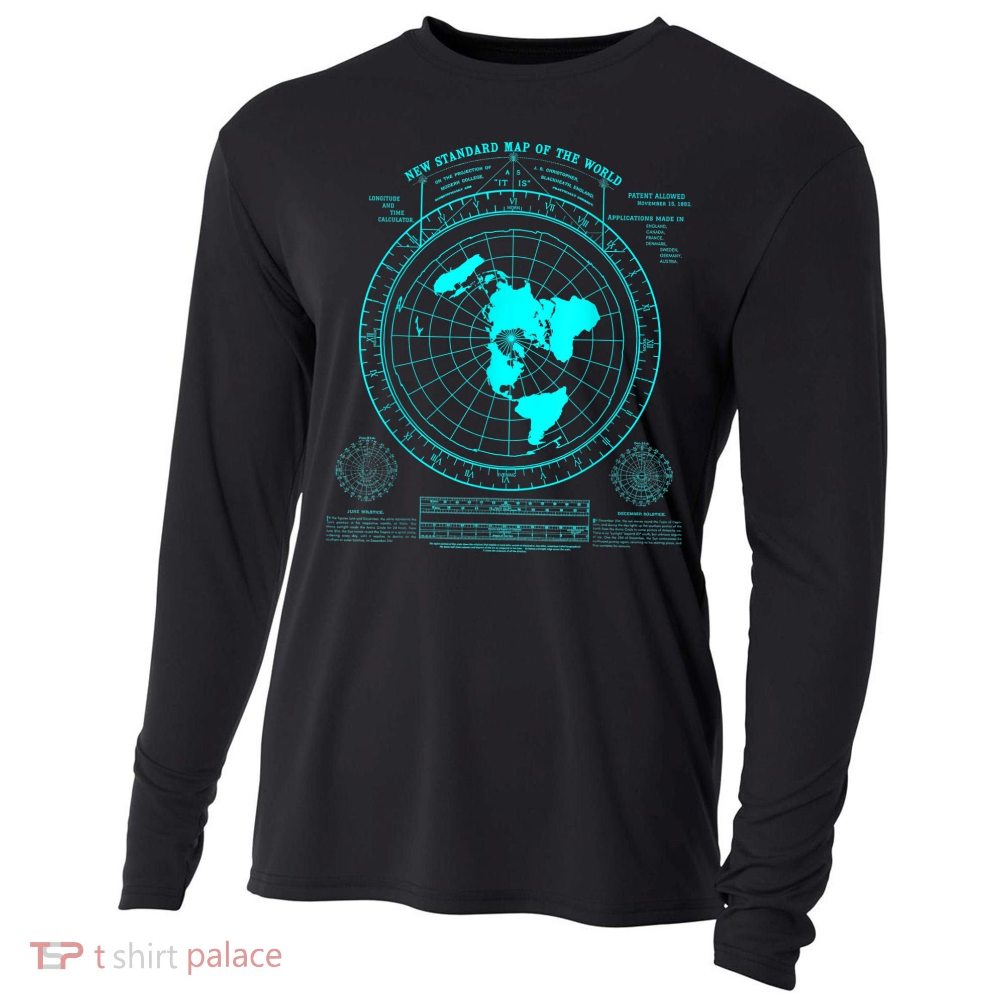 Gleasons New Standard Map Of The World Flat Earth Cooling Performance Long Sleeve Crew