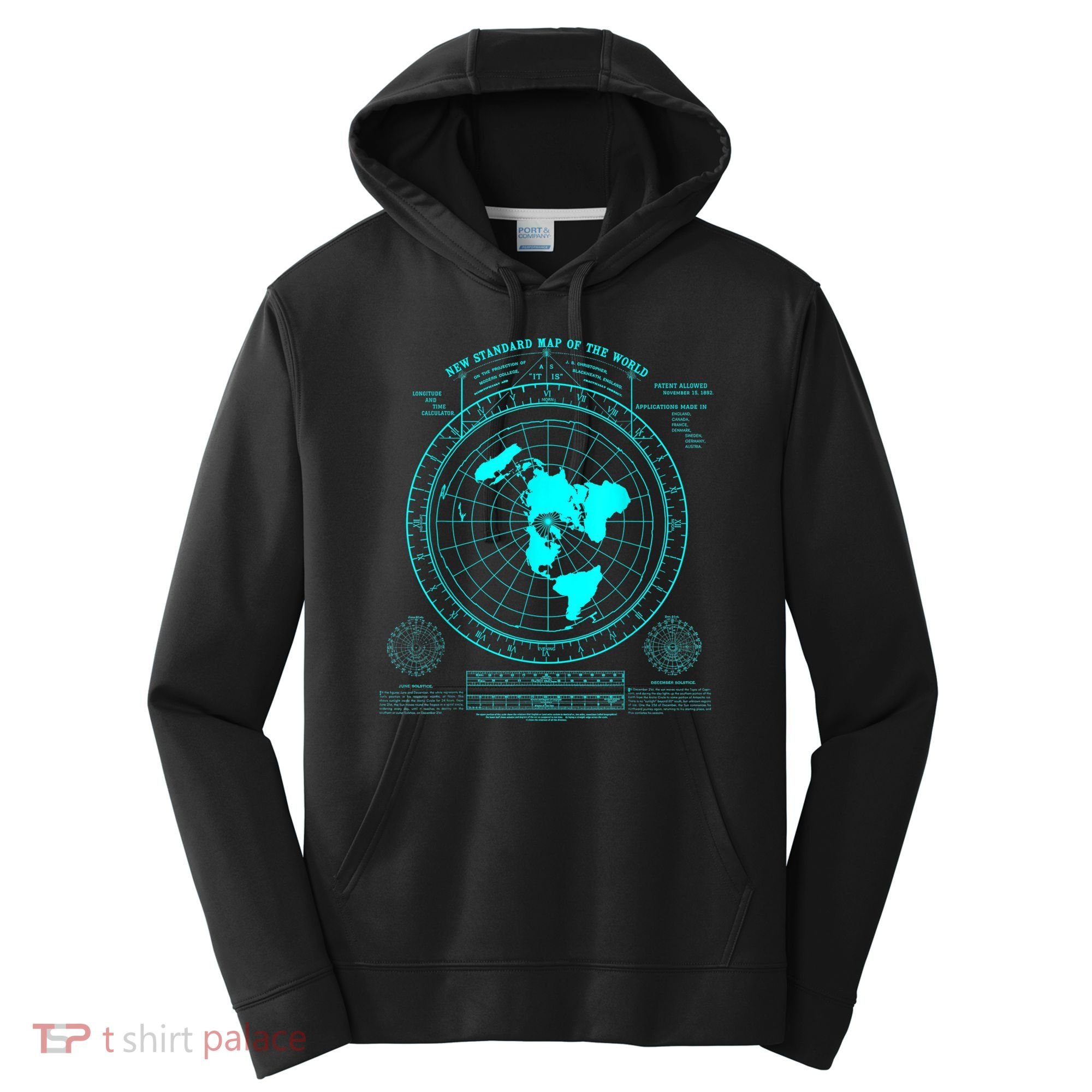 Gleasons New Standard Map Of The World Flat Earth Performance Fleece Hoodie