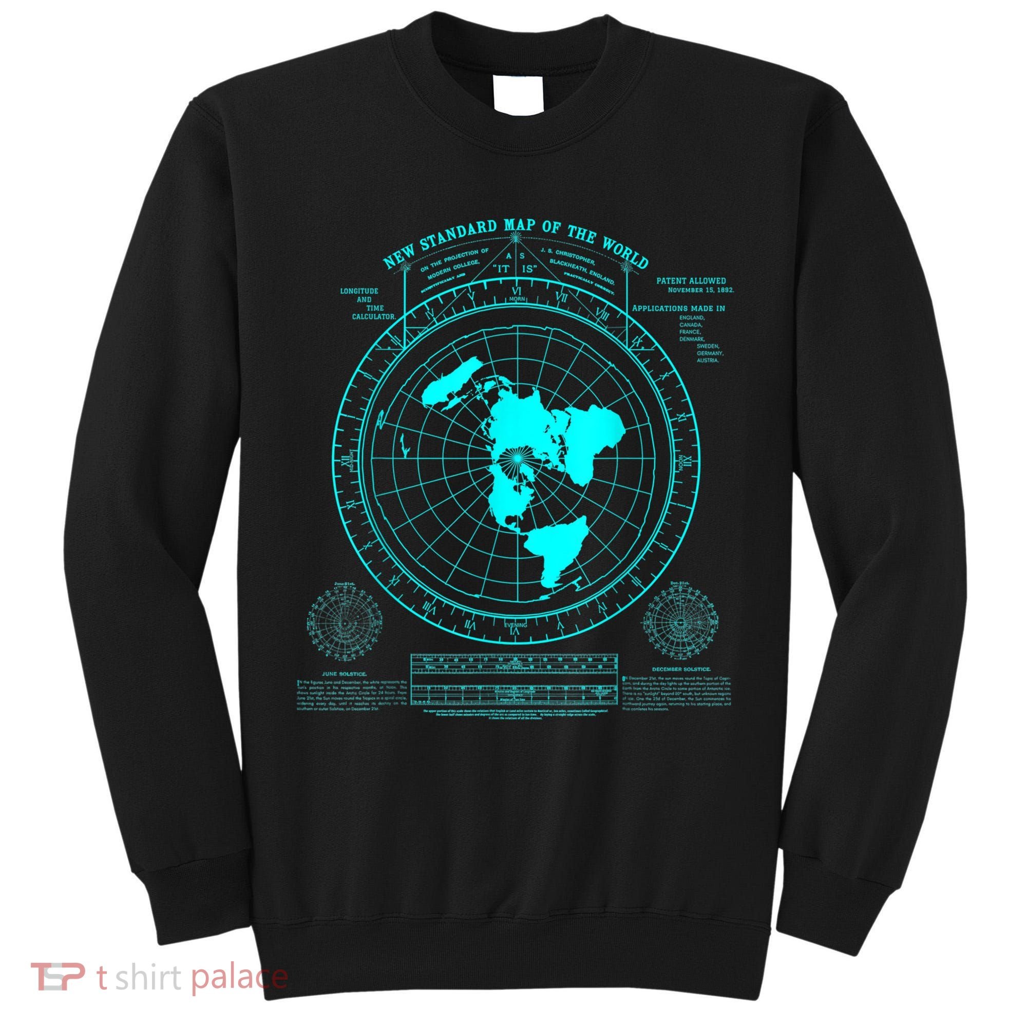 Gleasons New Standard Map Of The World Flat Earth Tall Sweatshirt