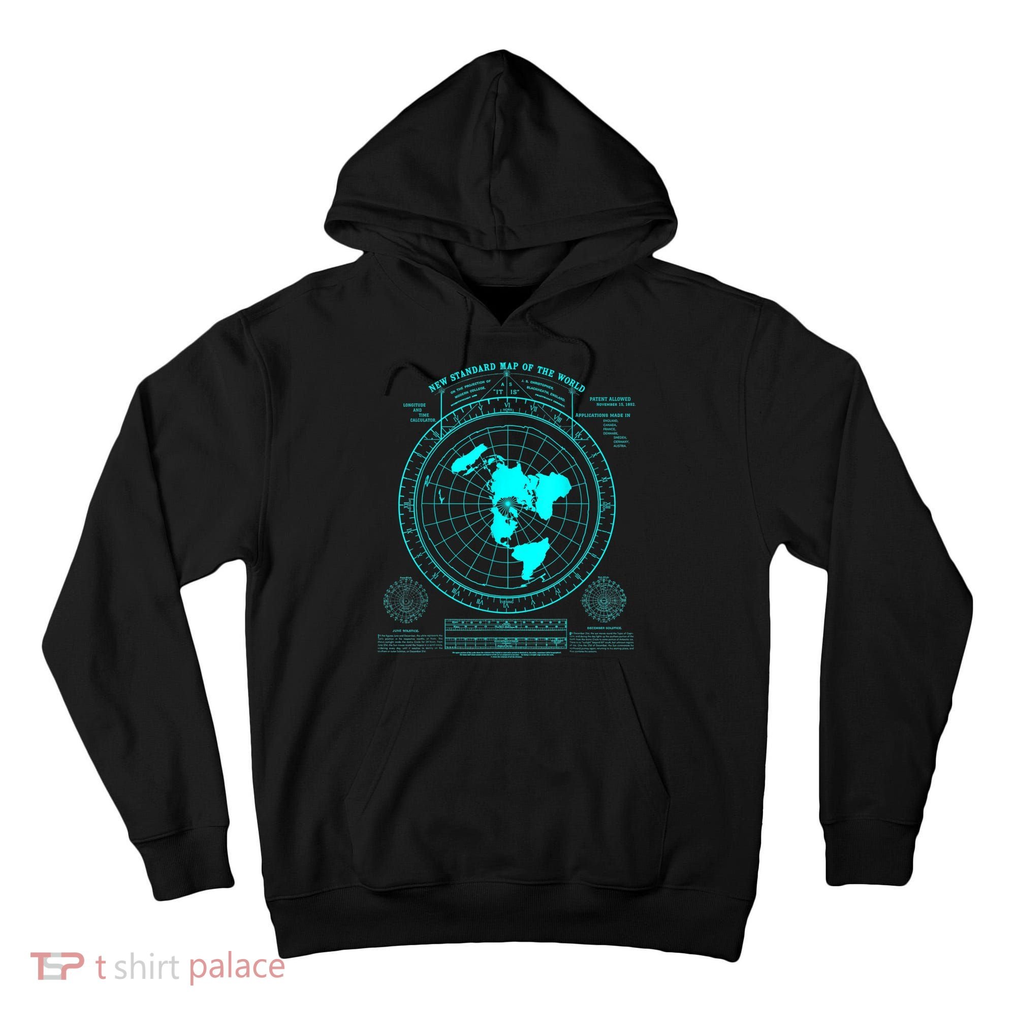Gleasons New Standard Map Of The World Flat Earth Tall Hoodie