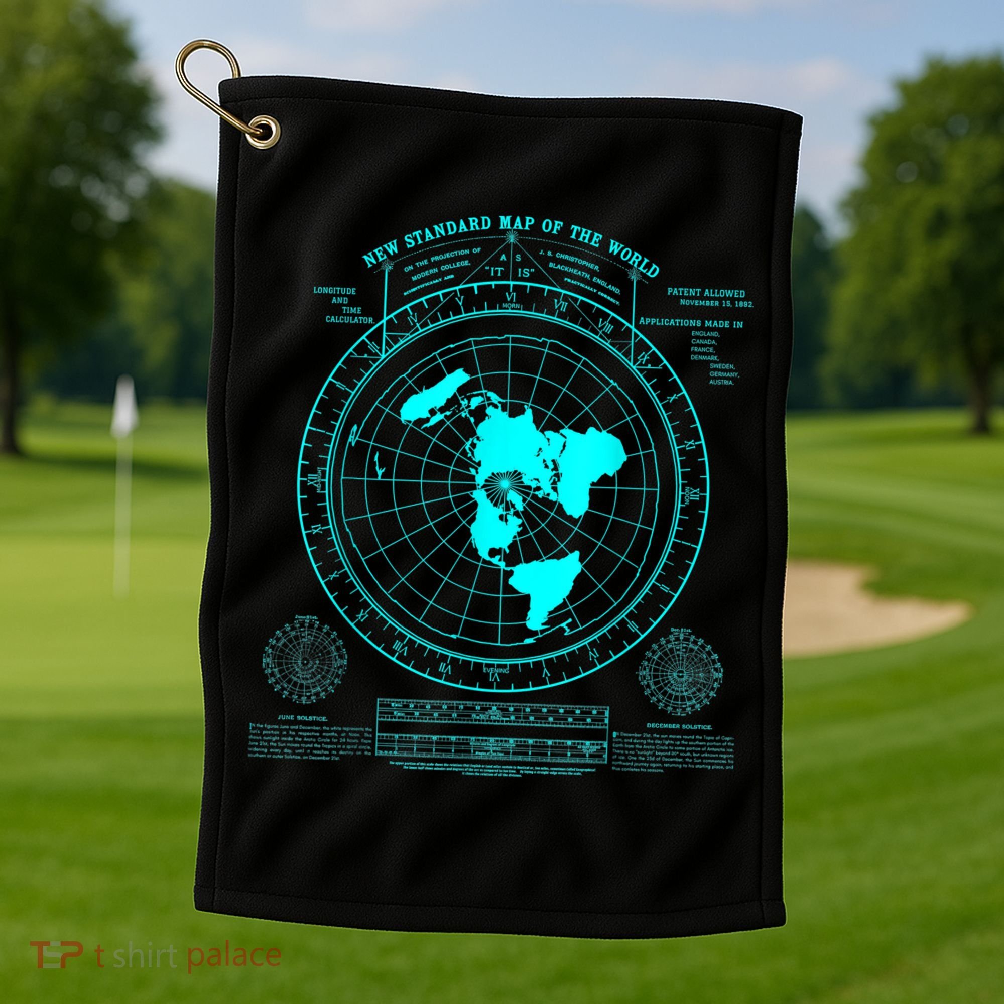 Gleasons New Standard Map Of The World Flat Earth Golf Towel