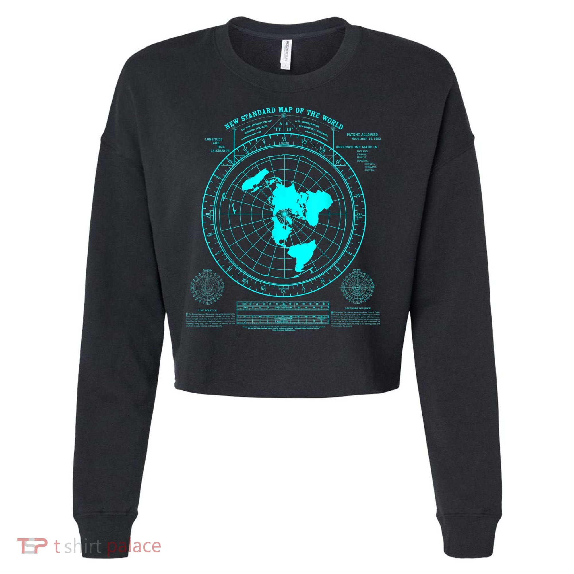 Gleasons New Standard Map Of The World Flat Earth Cropped Pullover Crew