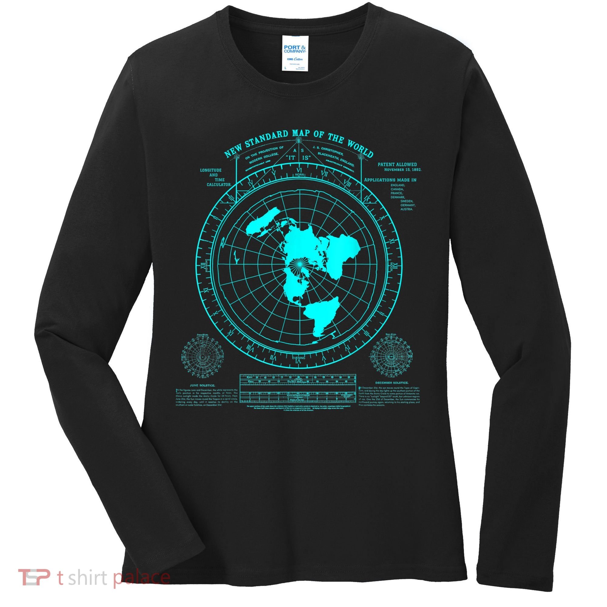 Gleasons New Standard Map Of The World Flat Earth Women's Long Sleeve Shirt