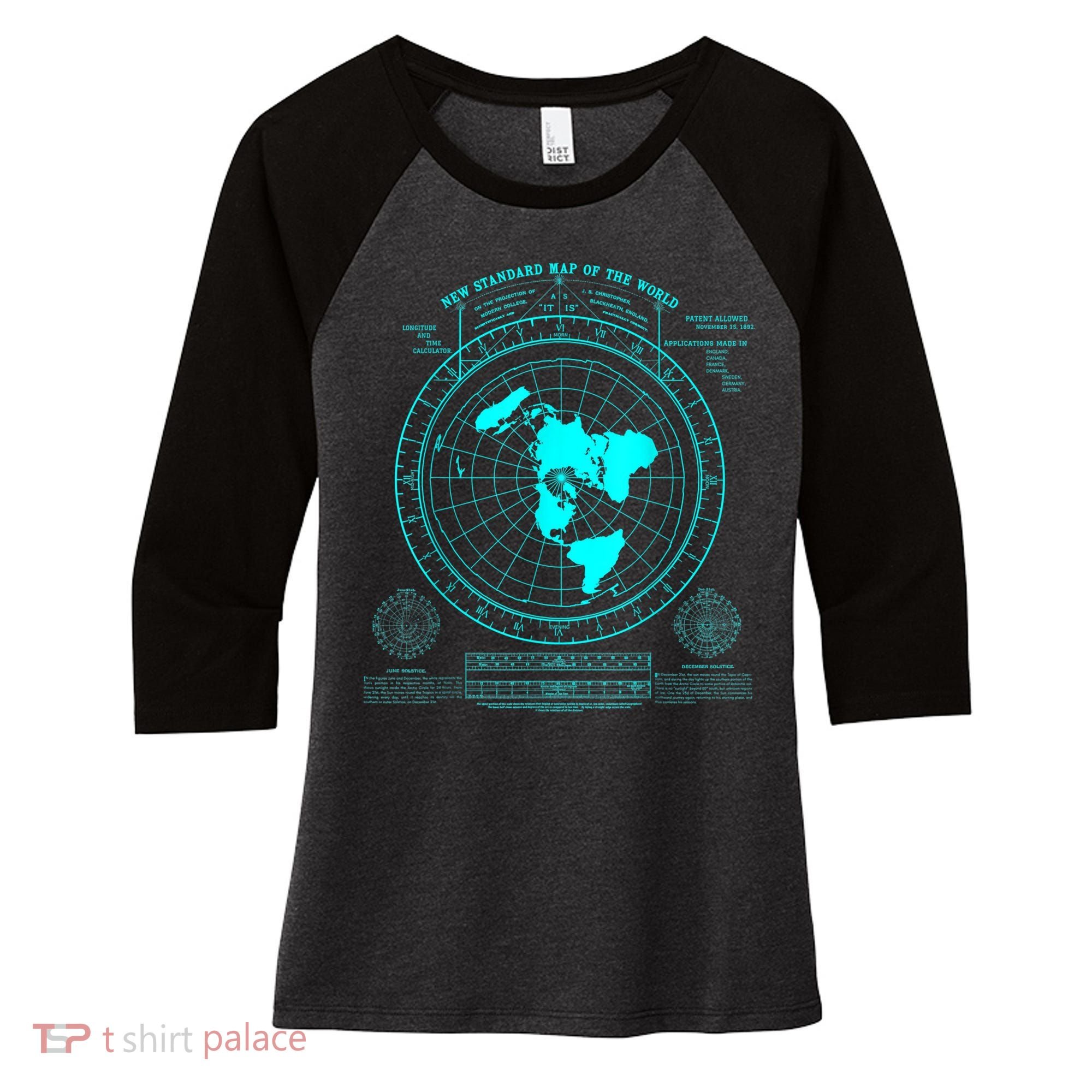 Gleasons New Standard Map Of The World Flat Earth Women's Tri-Blend 3/4-Sleeve Raglan Shirt