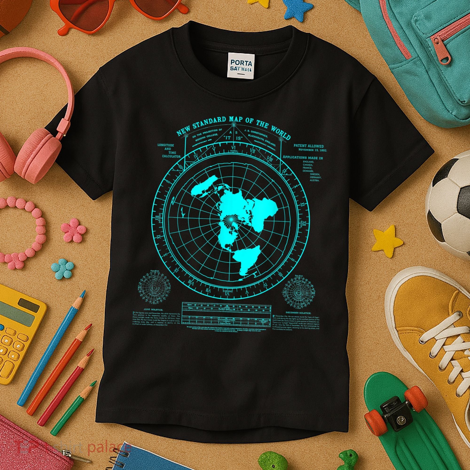 Gleasons New Standard Map Of The World Flat Earth Kids T-Shirt