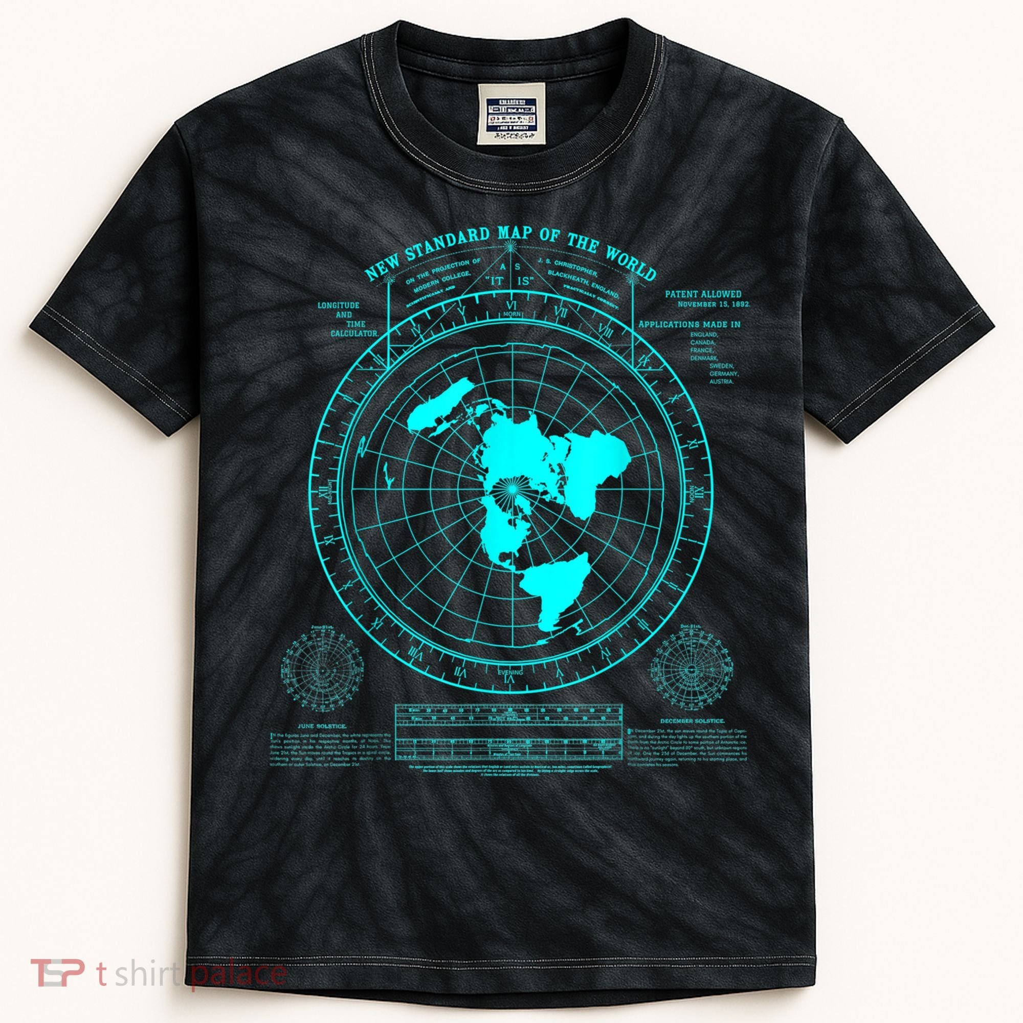 Gleasons New Standard Map Of The World Flat Earth Kids Tie-Dye T-Shirt