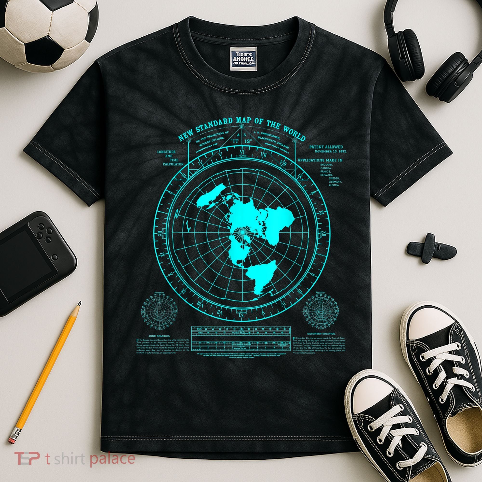 Gleasons New Standard Map Of The World Flat Earth Kids Tie-Dye T-Shirt