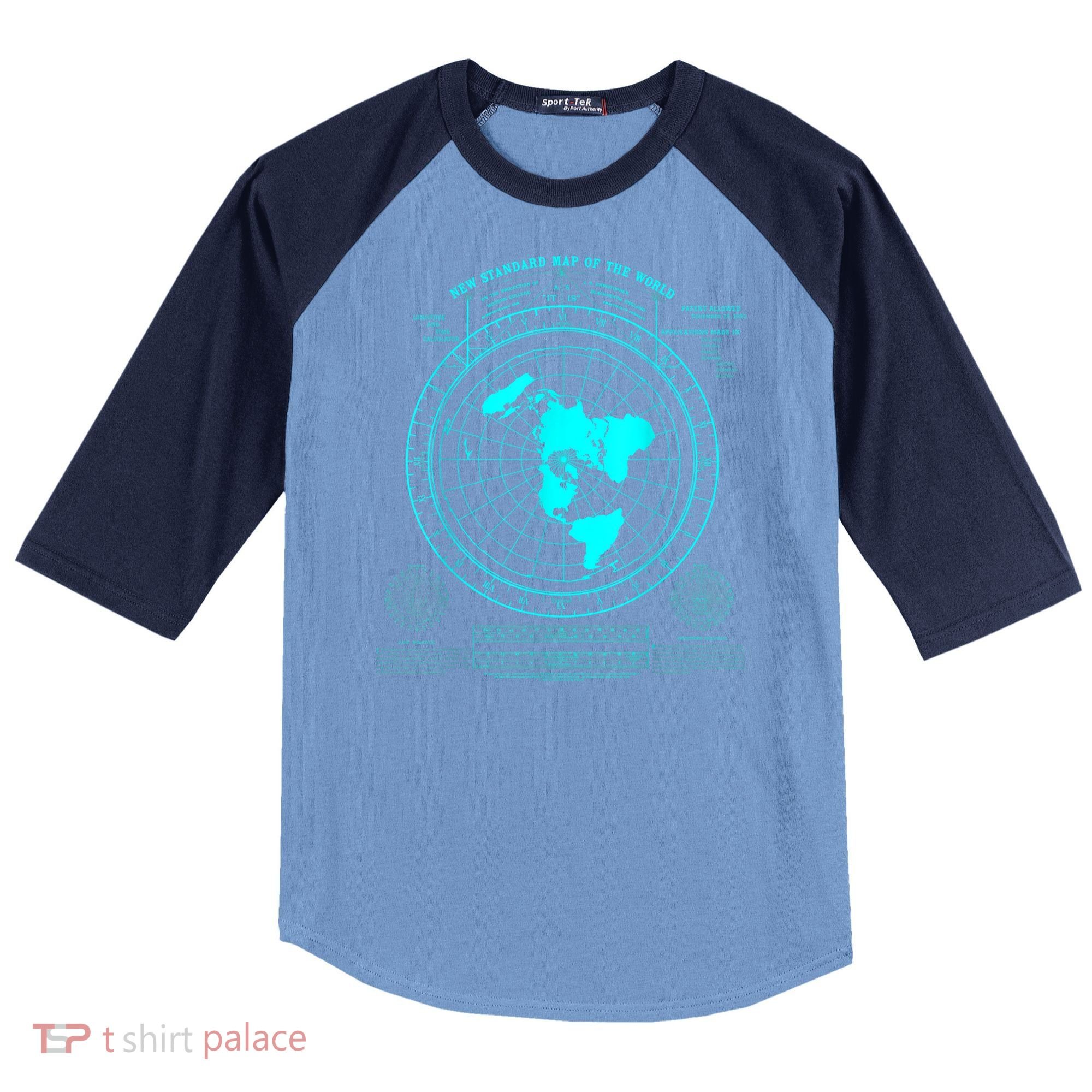 Gleasons New Standard Map Of The World Flat Earth Raglan Baseball Sleeve Shirt
