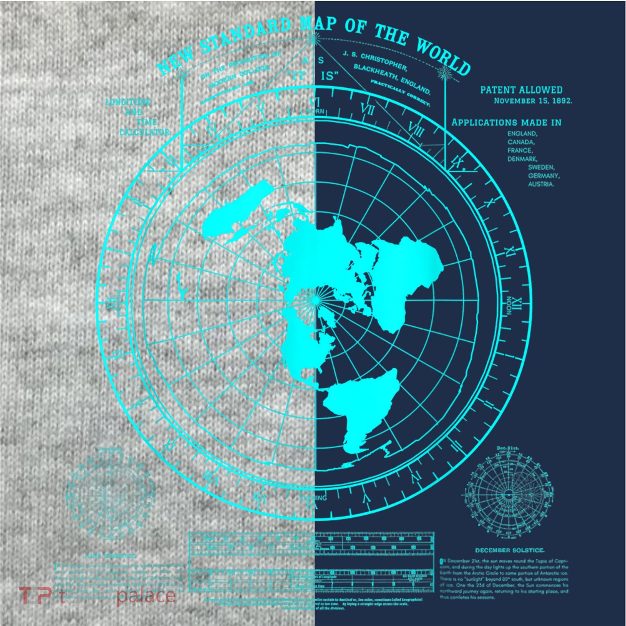 Gleasons New Standard Map Of The World Flat Earth Kids Colorblock Raglan Jersey