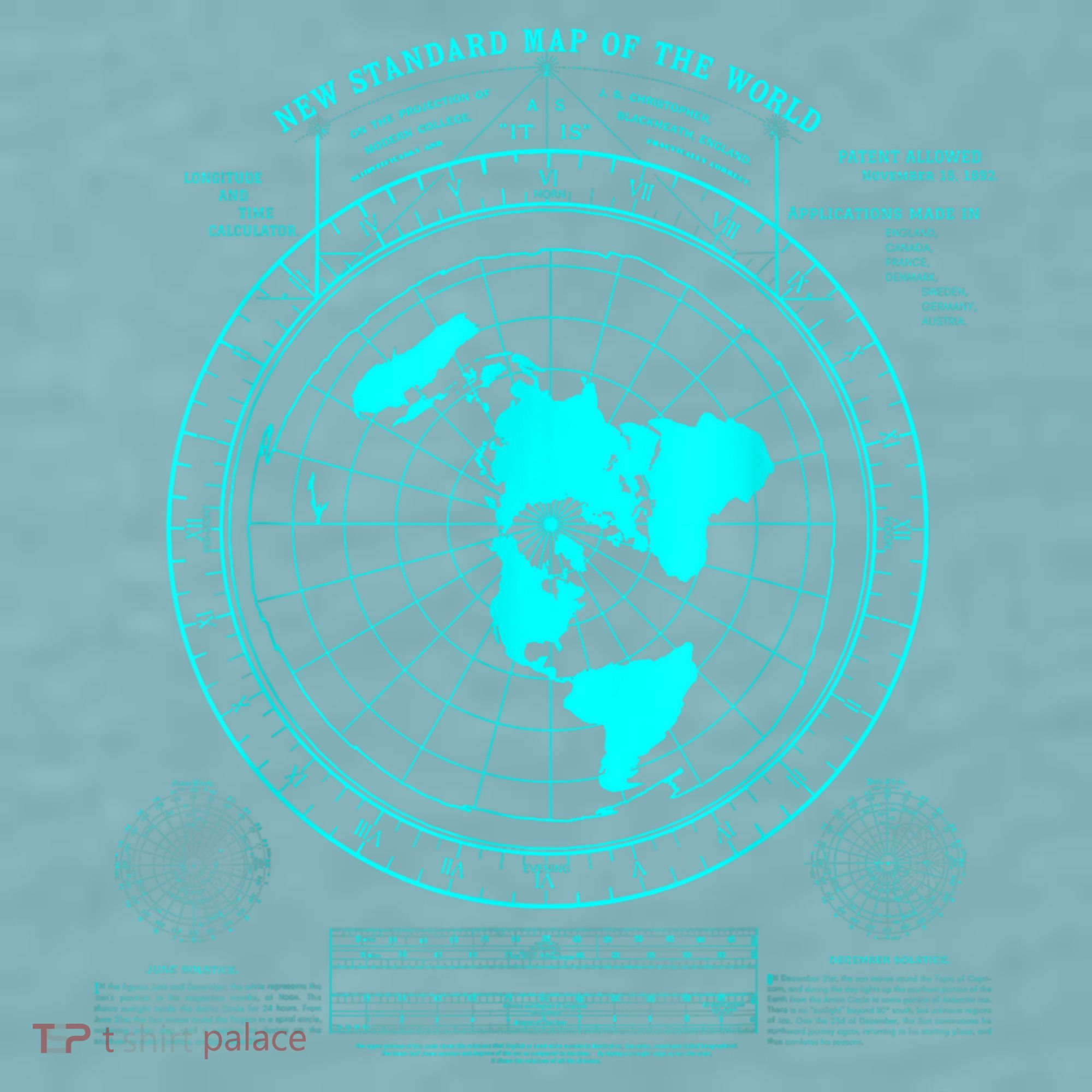 Gleasons New Standard Map Of The World Flat Earth Sueded Cloud Jersey T-Shirt