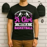 Girls Never Underestimate A Girl Who Plays Basketball Bball T-Shirt thumb 6