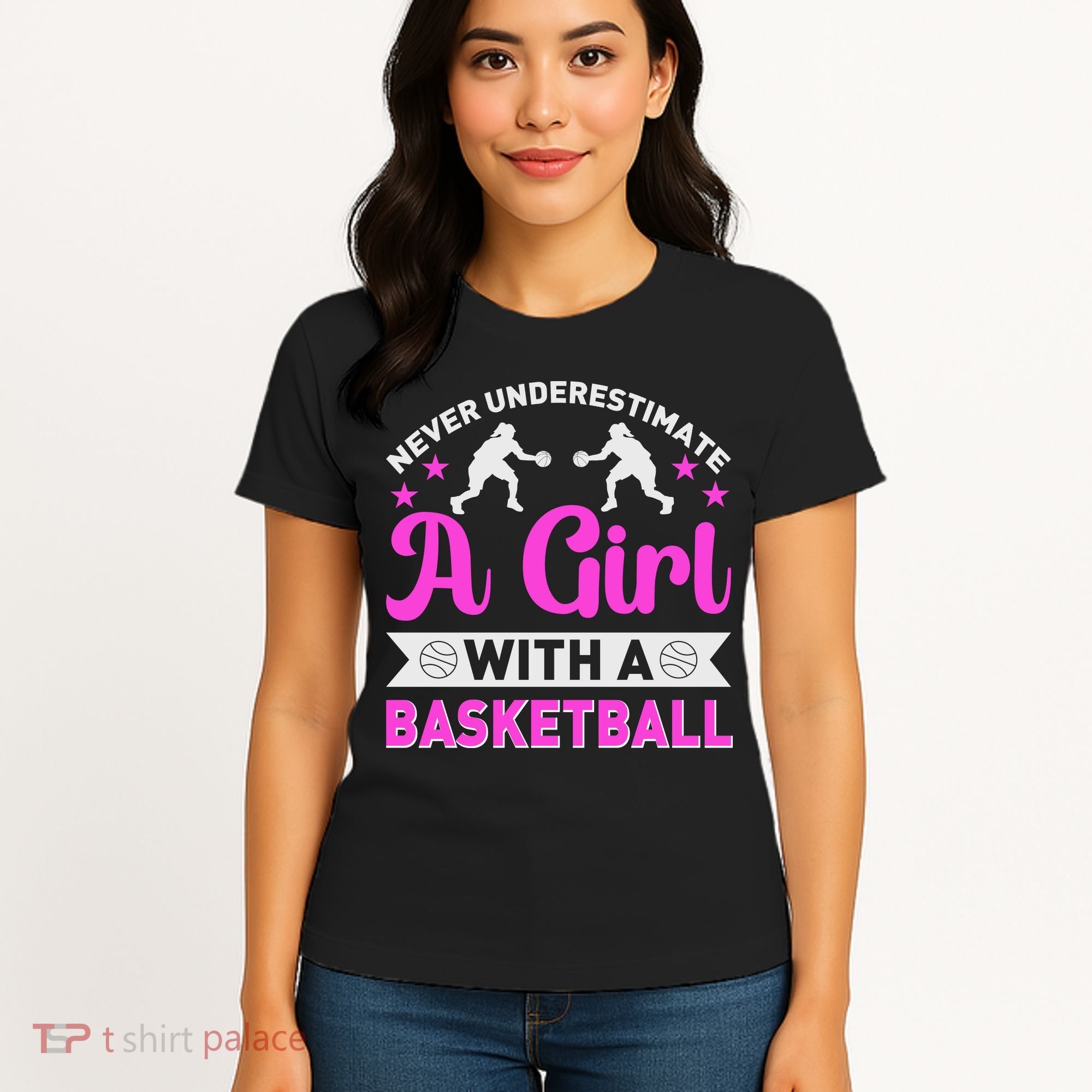 Girls Never Underestimate A Girl Who Plays Basketball Bball Women's T-Shirt