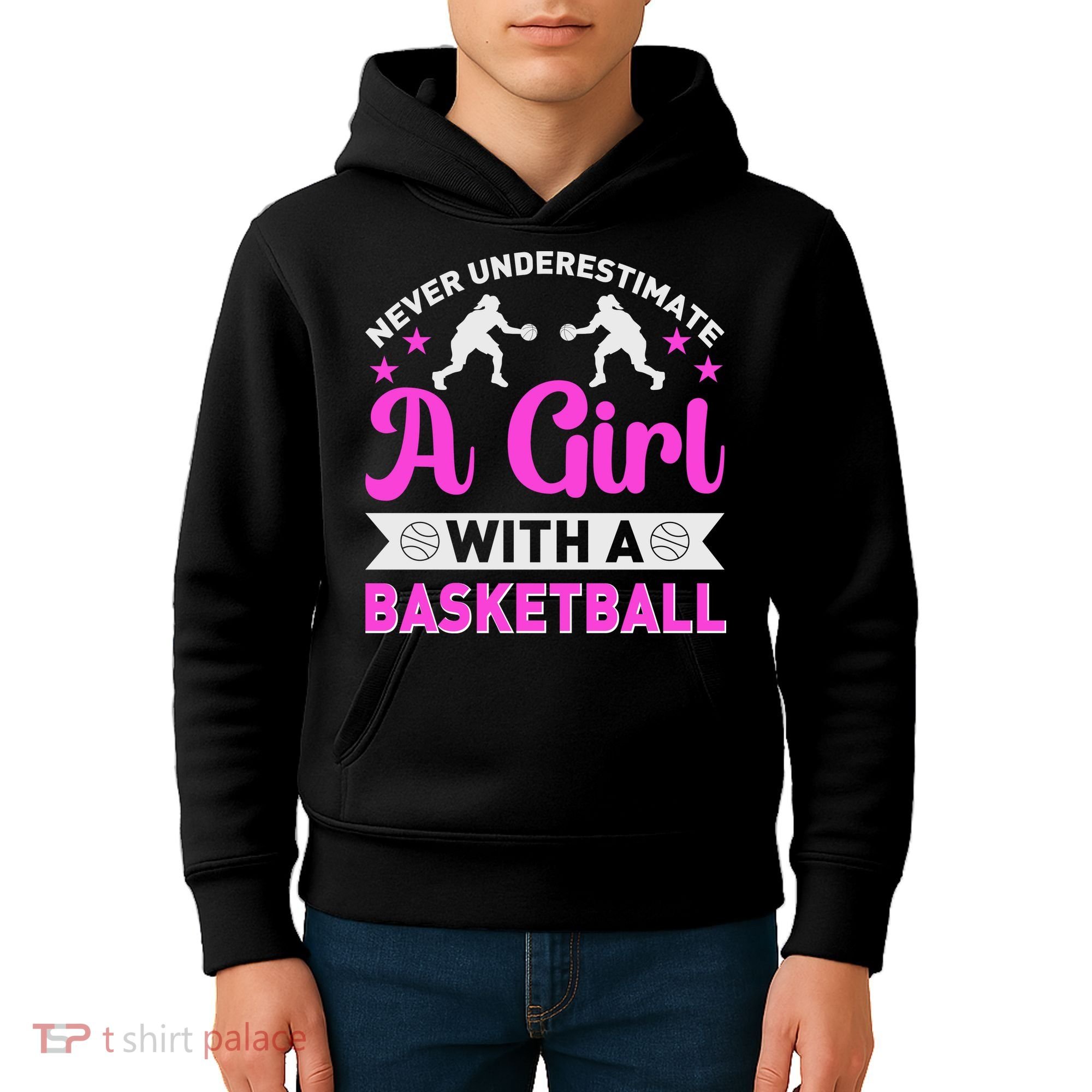 Girls Never Underestimate A Girl Who Plays Basketball Bball Kids Hoodie