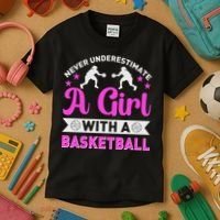 Girls Never Underestimate A Girl Who Plays Basketball Bball Kids T-Shirt thumb 3