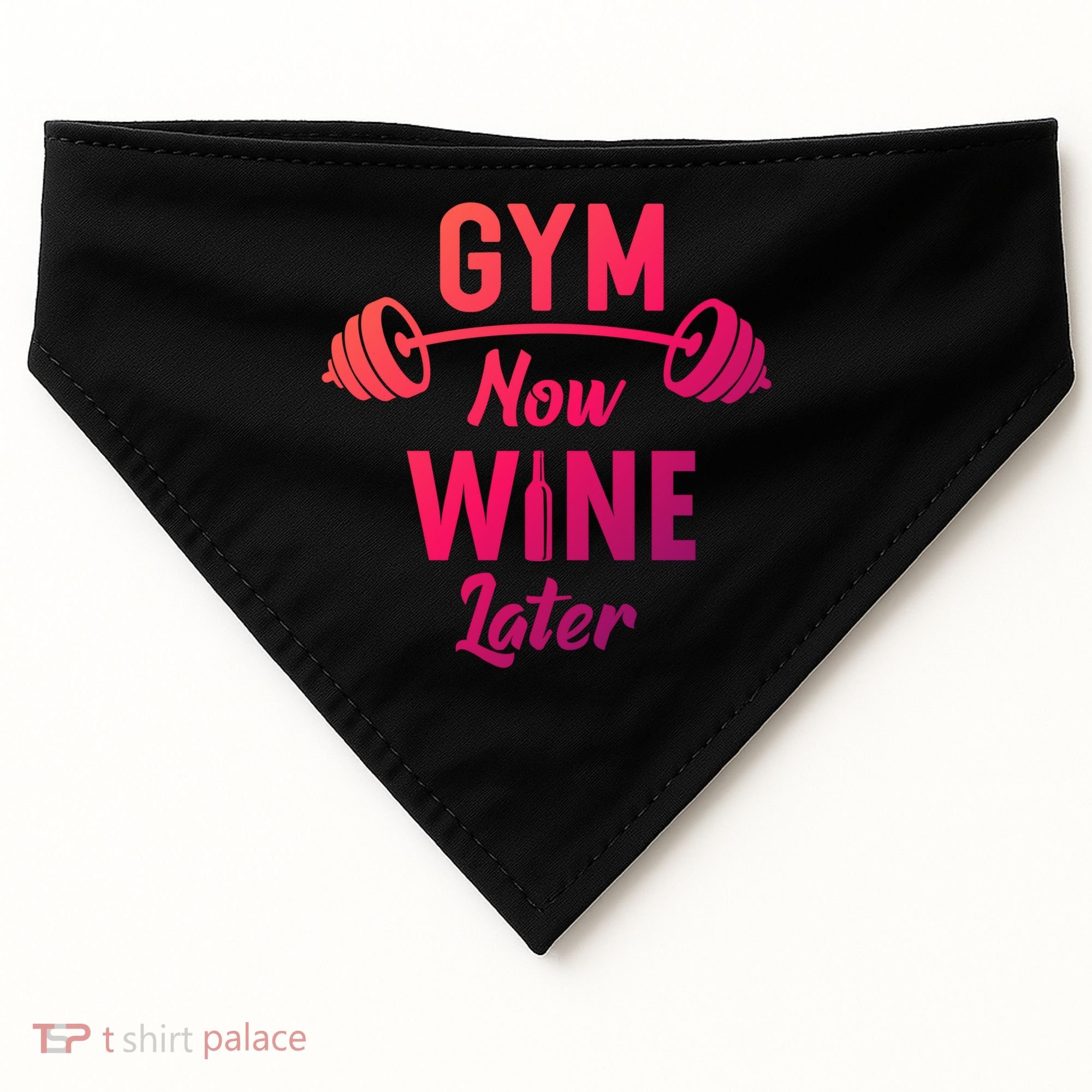 Gym Now Wine Later Funny Workout Weightlifting Barbell Cool Gift USA-Made Doggie Bandana