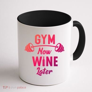 Gym Now Wine Later Funny Workout Weightlifting Barbell Cool Gift Coffee Mug back